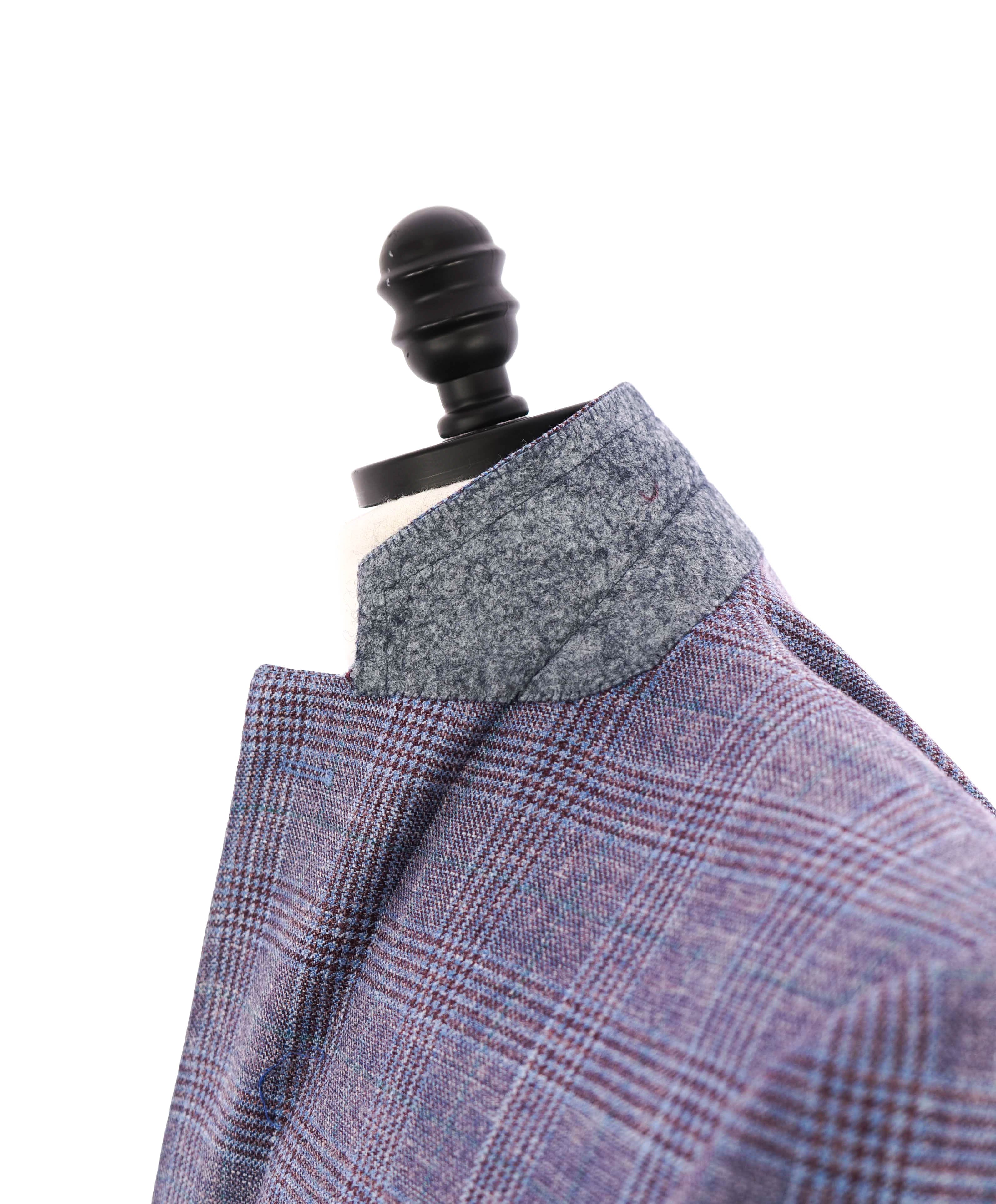 $1,895 CANALI - Baby Blue / Burgundy Wool/Silk/Linen Blazer - 42L