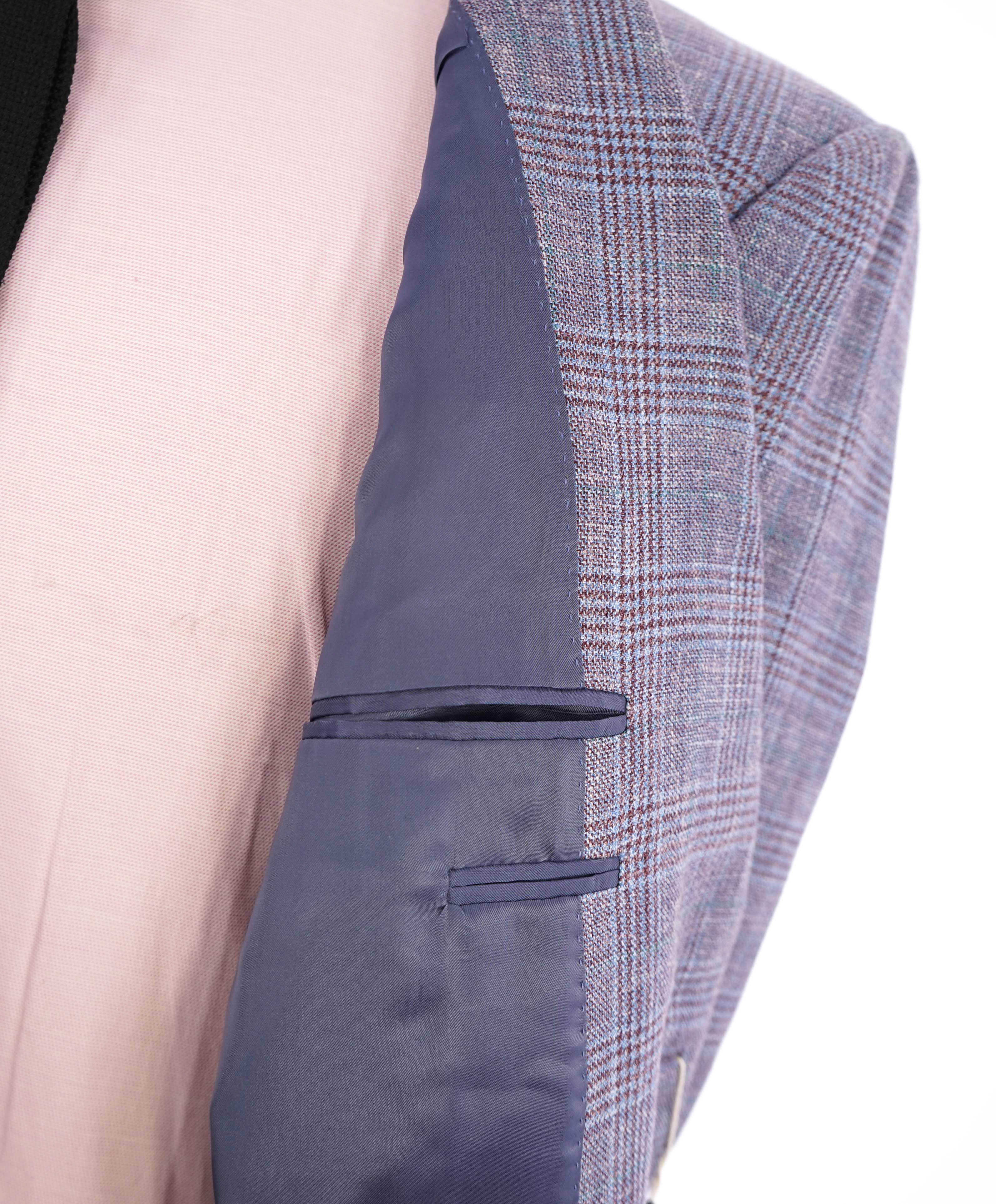 $1,895 CANALI - Baby Blue / Burgundy Wool/Silk/Linen Blazer - 42L