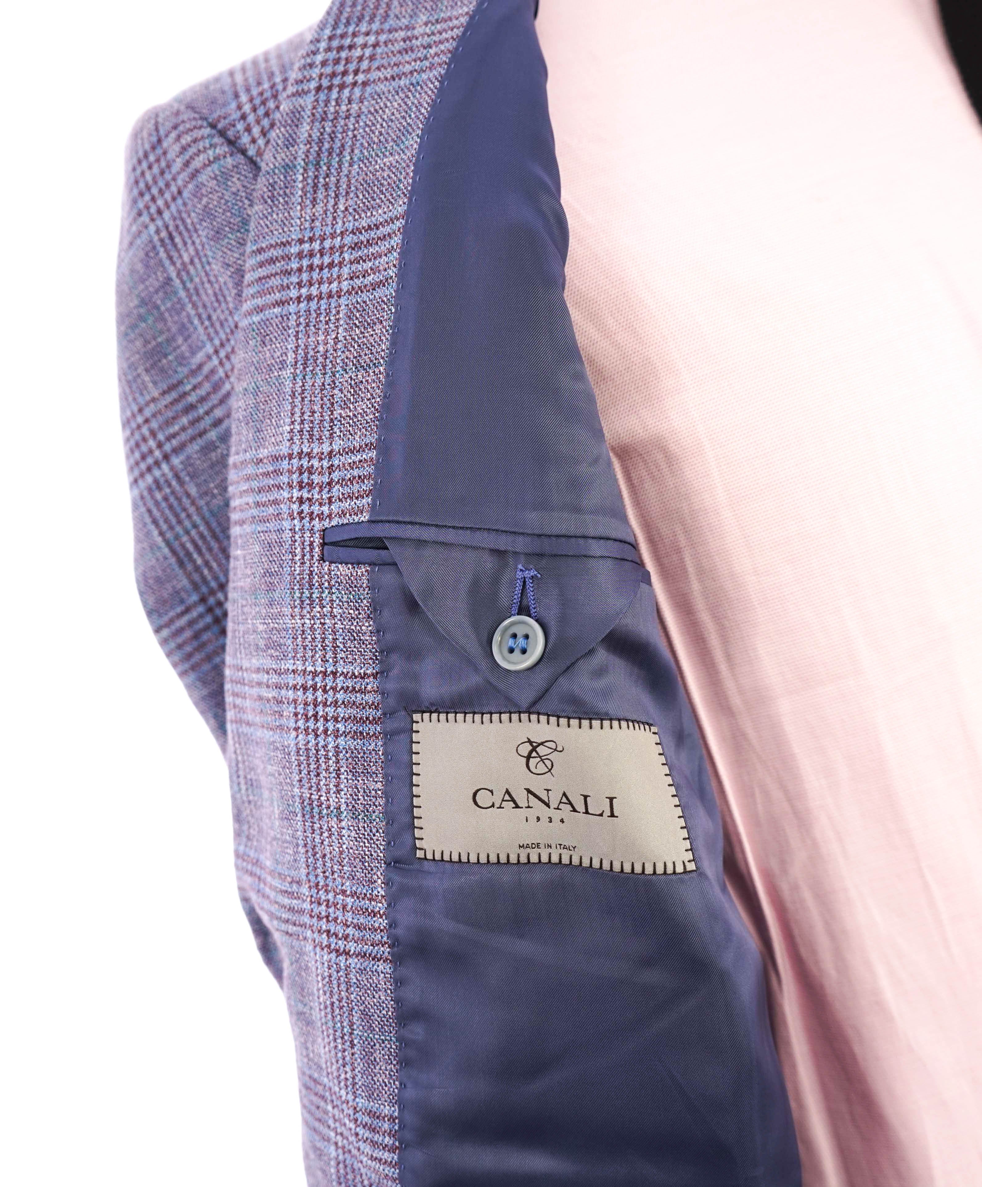 $1,895 CANALI - Baby Blue / Burgundy Wool/Silk/Linen Blazer - 42L