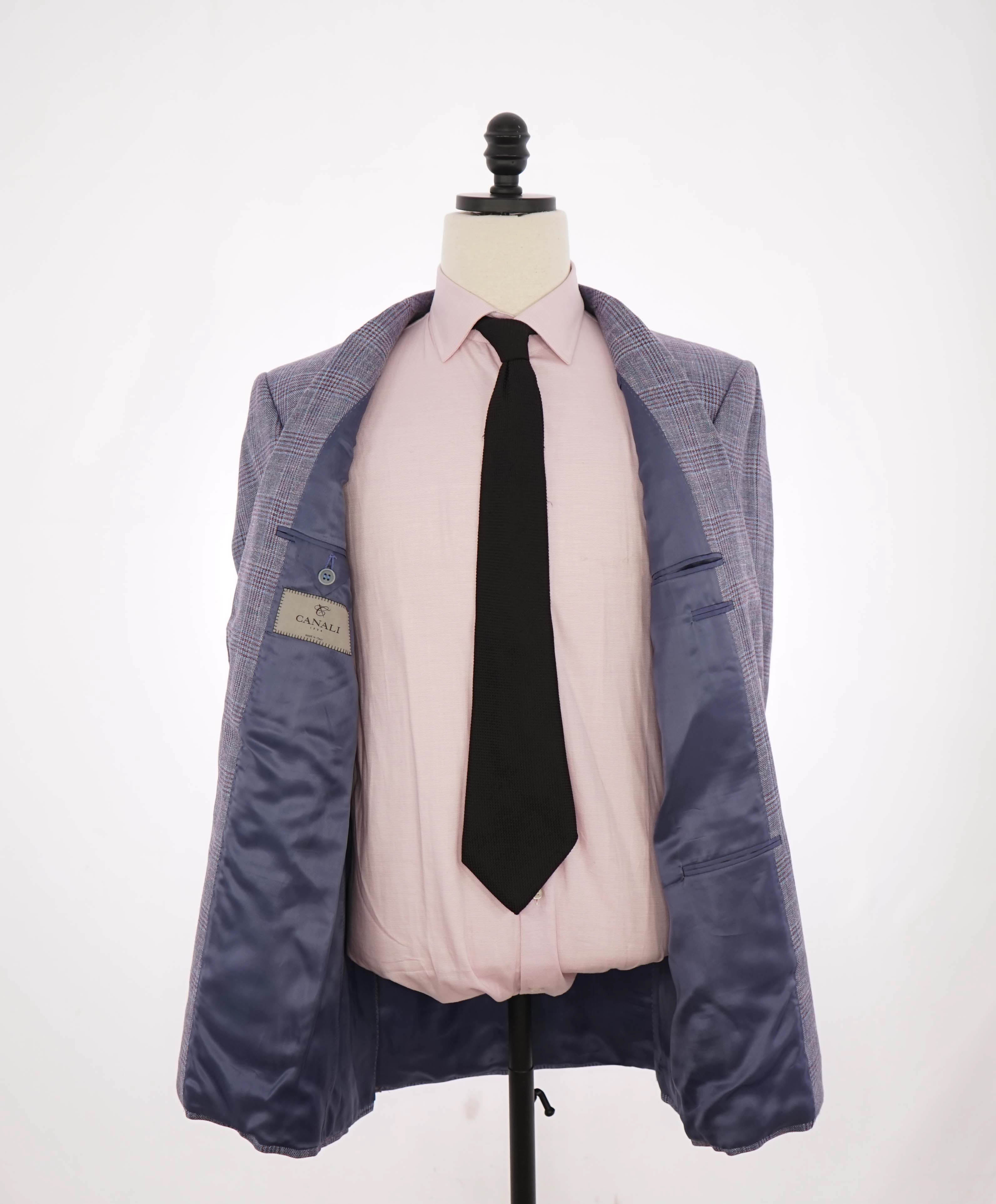 $1,895 CANALI - Baby Blue / Burgundy Wool/Silk/Linen Blazer - 42L