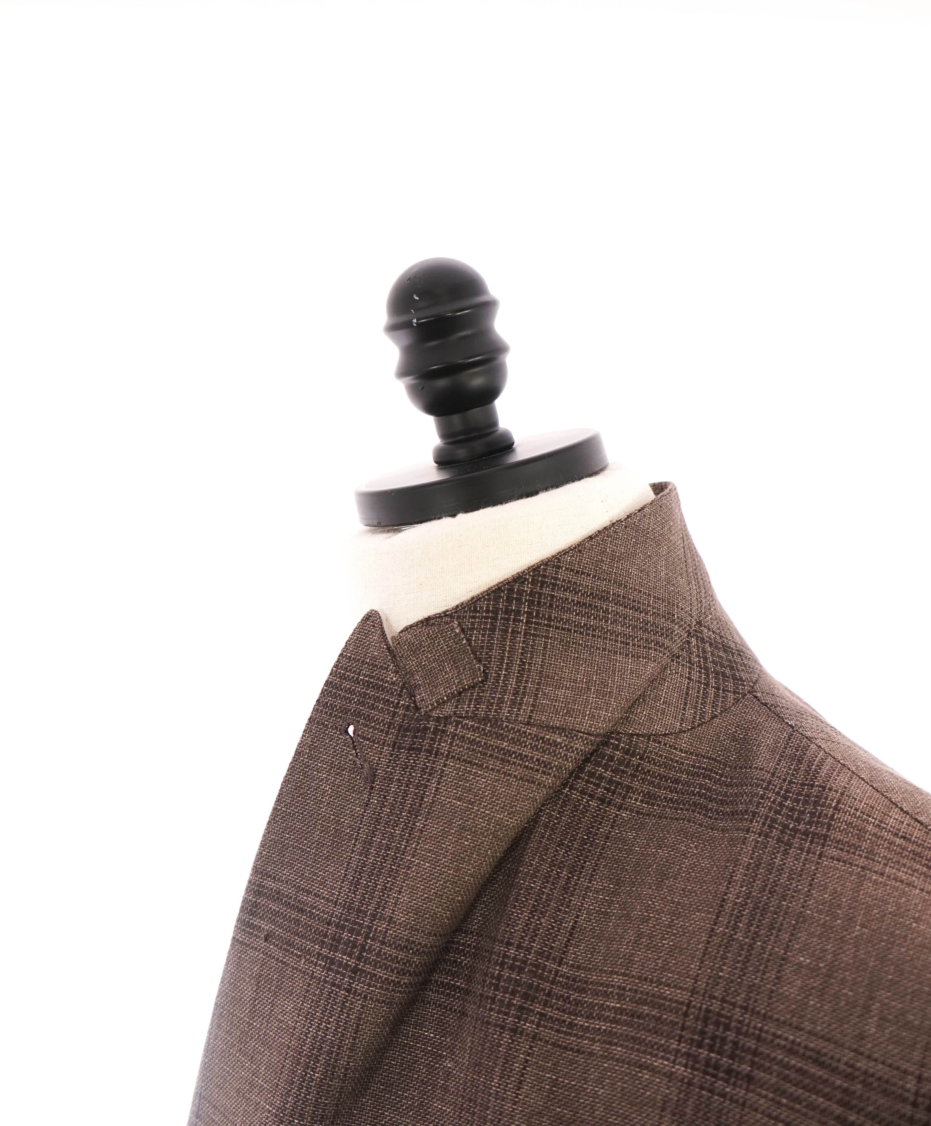 $1,295 ELEVENTY -Brown Check Double Breasted LINEN/COTTON Blazer- 40 (50 EU)