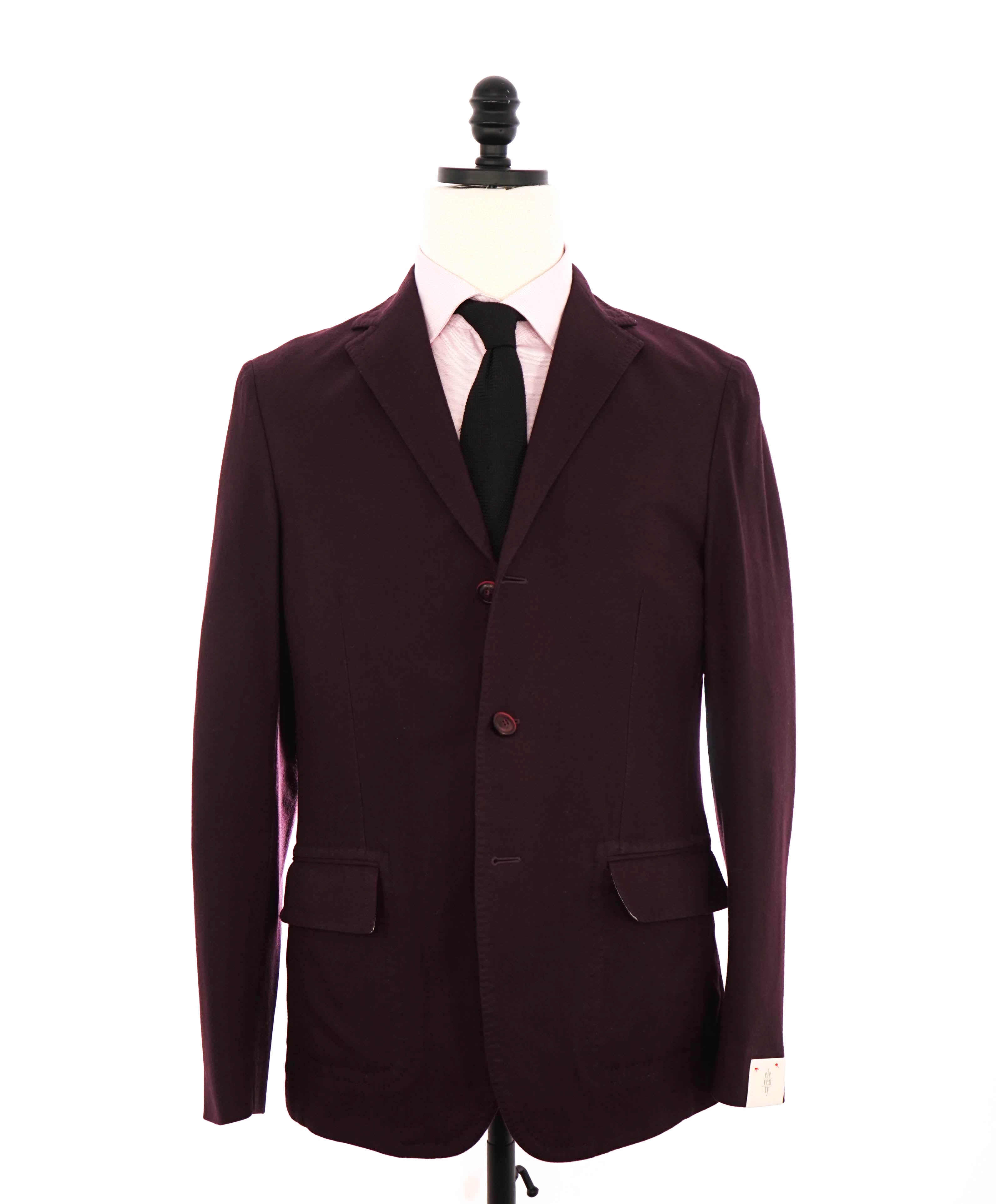 $1,695 ELEVENTY - 2/3 Lapel Platinum Unlined Wool Burgundy Blazer- 38R (50EU)