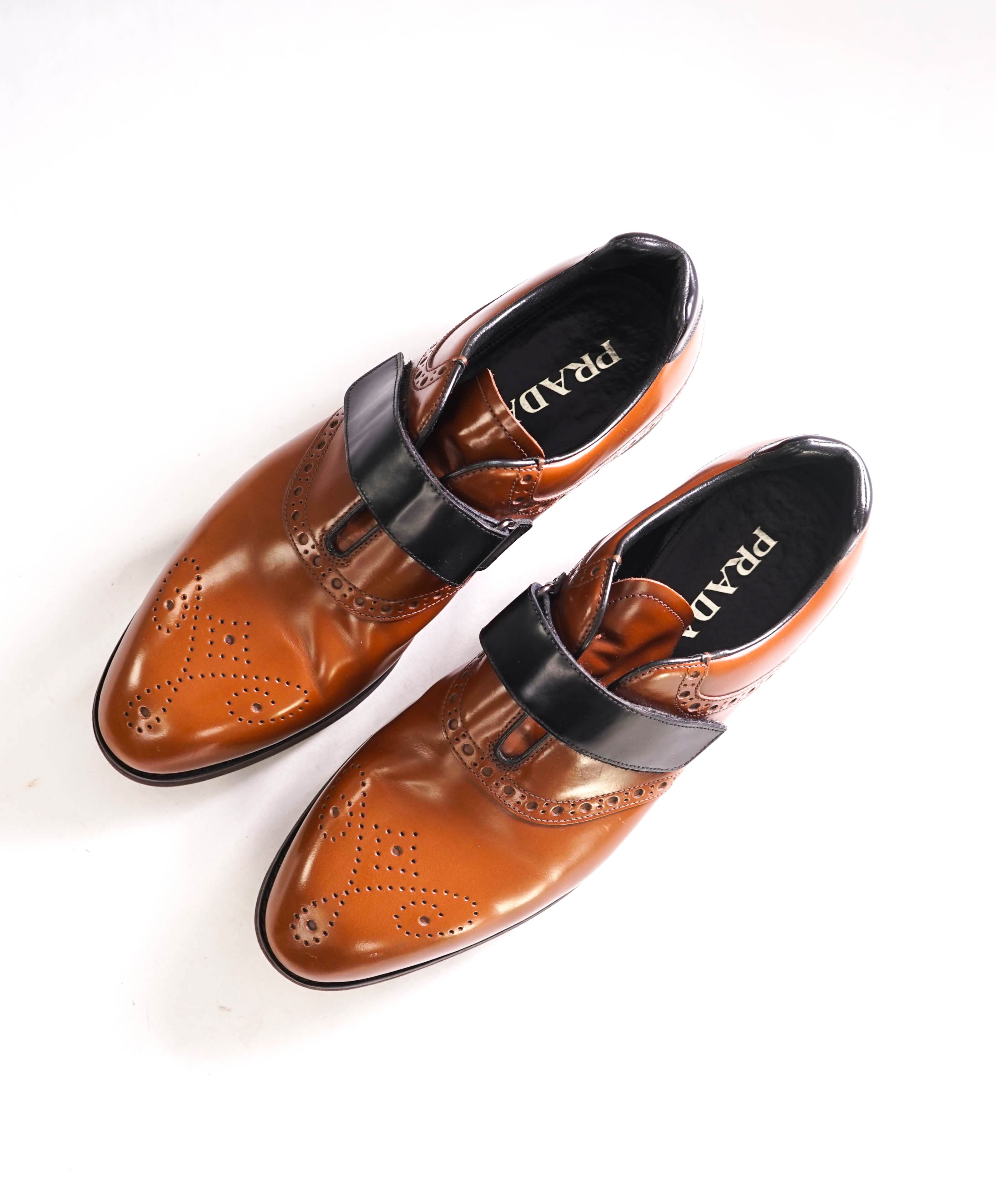 $1,150 PRADA - Brown/Black Brogue Sleek Golf Cleat Shoes - 10 US (9 Prada)