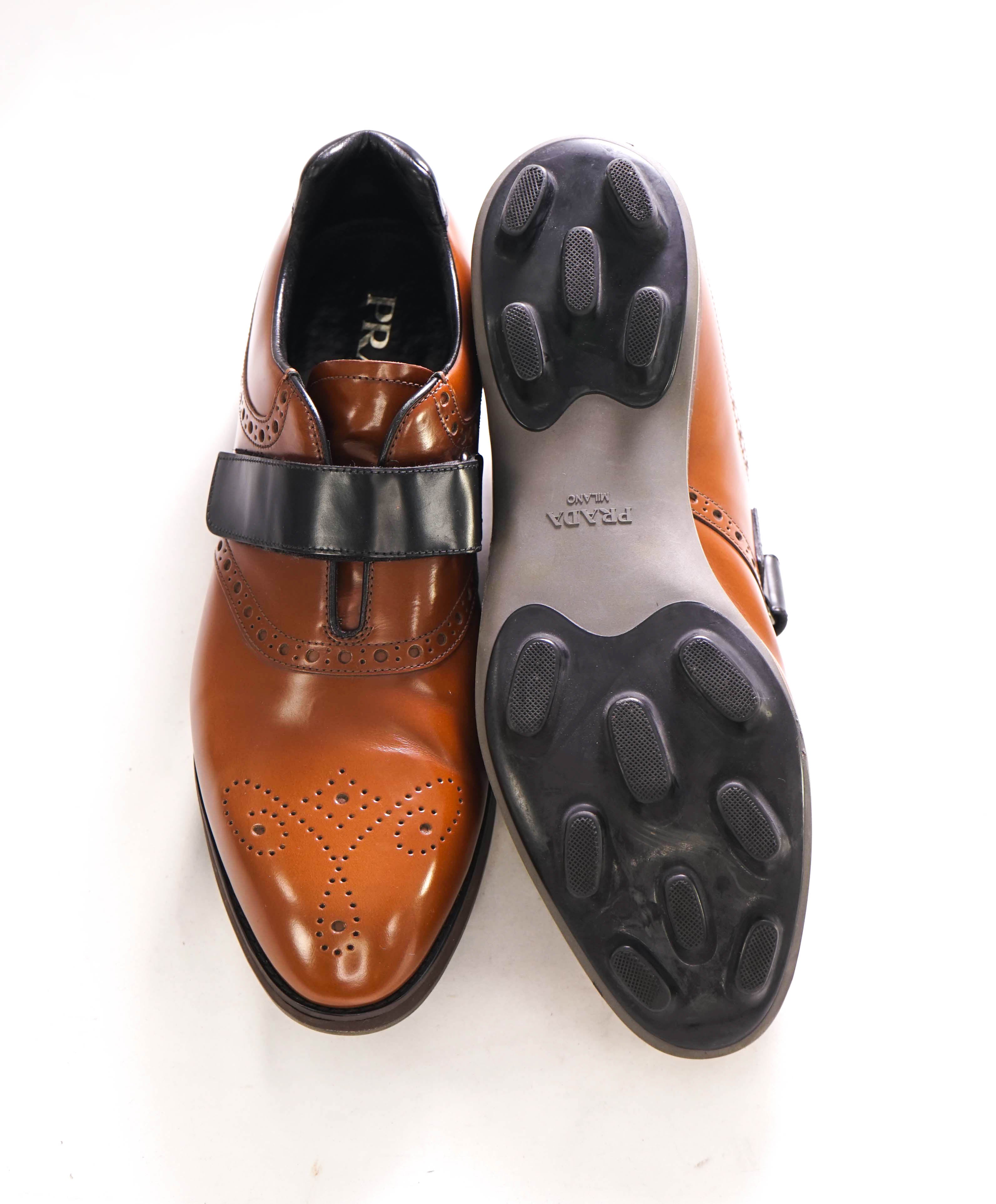 $1,150 PRADA - Brown/Black Brogue Sleek Golf Cleat Shoes - 10 US (9 Prada)