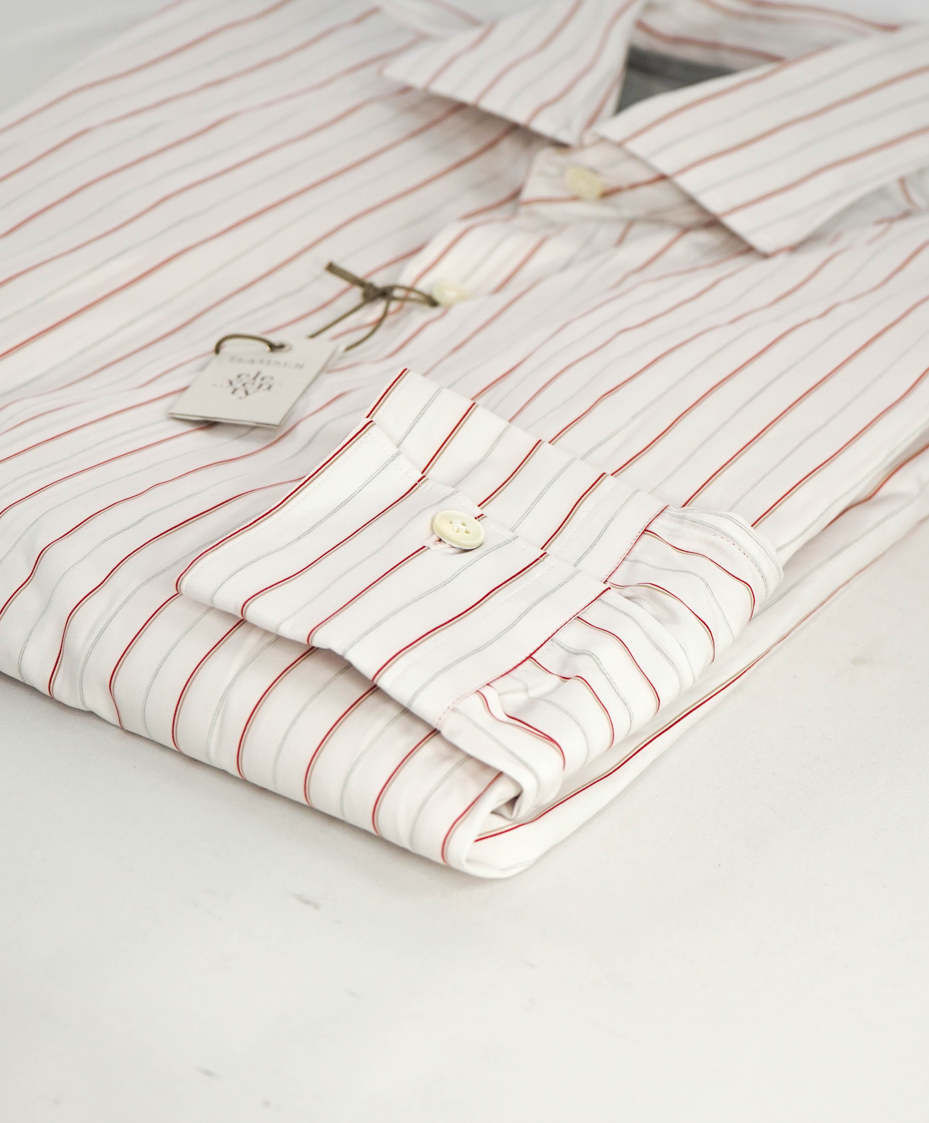 $395 ELEVENTY - *Spread Collar* White Stripe Dress Shirt - M