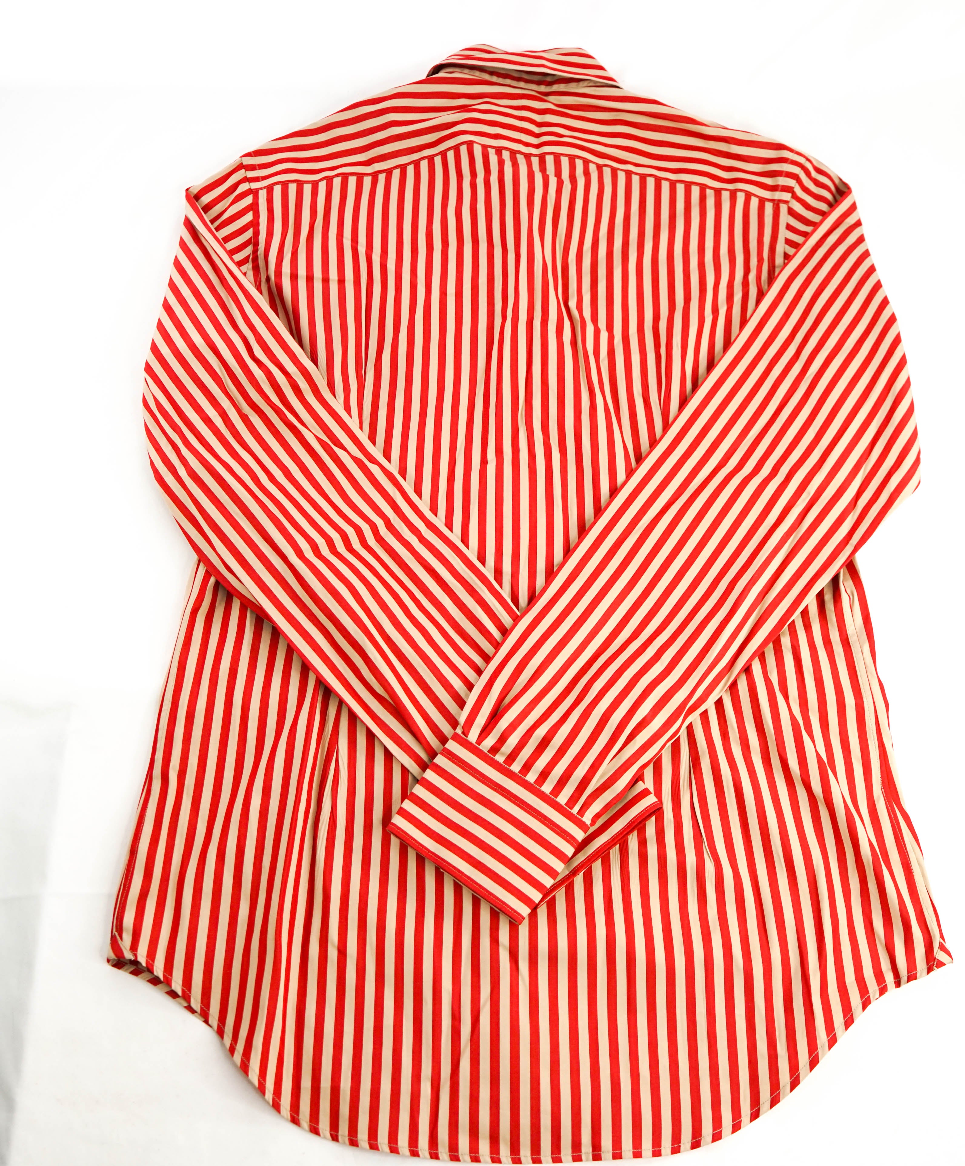 $395 ELEVENTY - Red/Neutral *Spread Collar* Stripe Dress Shirt - M