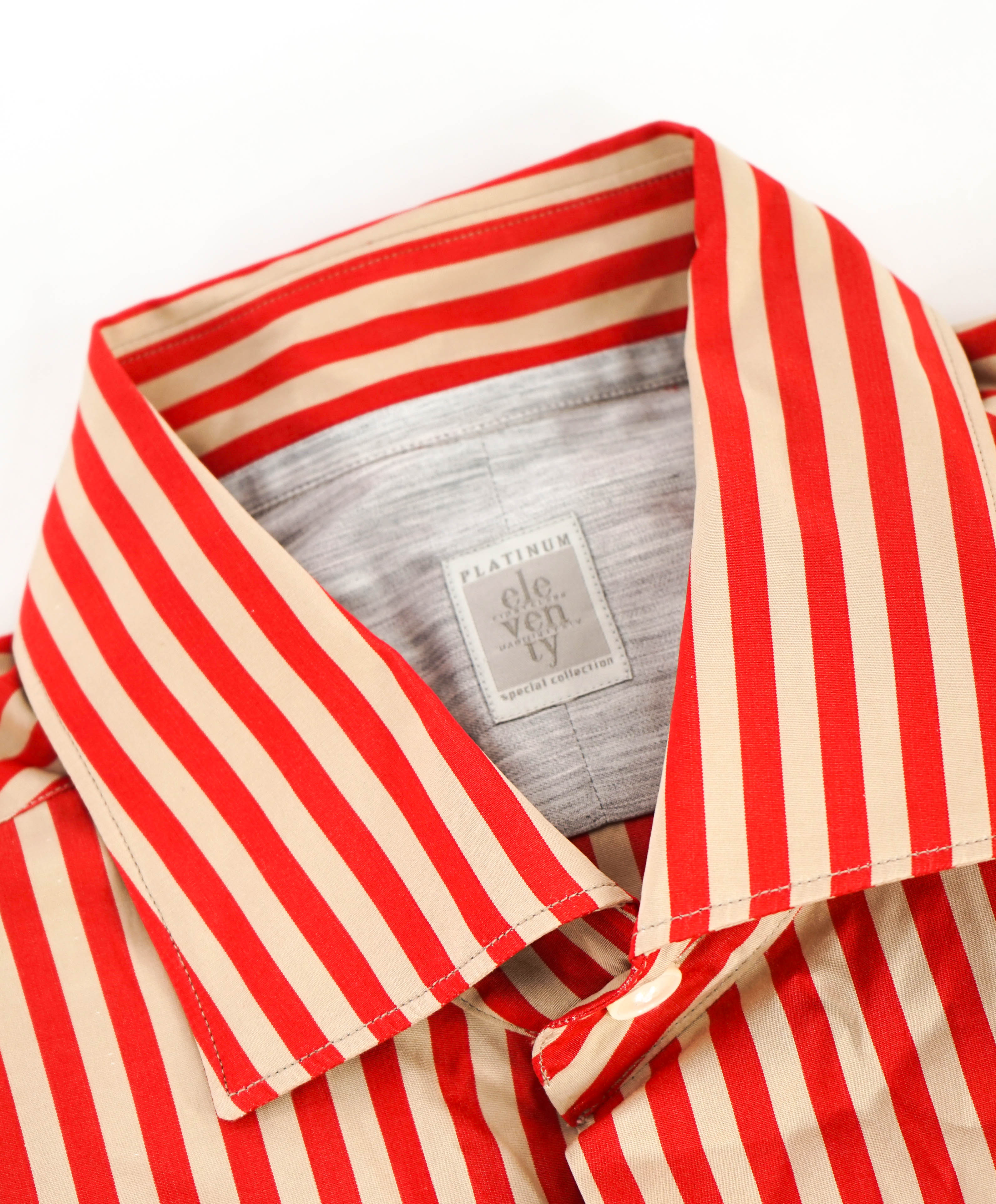 $395 ELEVENTY - Red/Neutral *Spread Collar* Stripe Dress Shirt - M