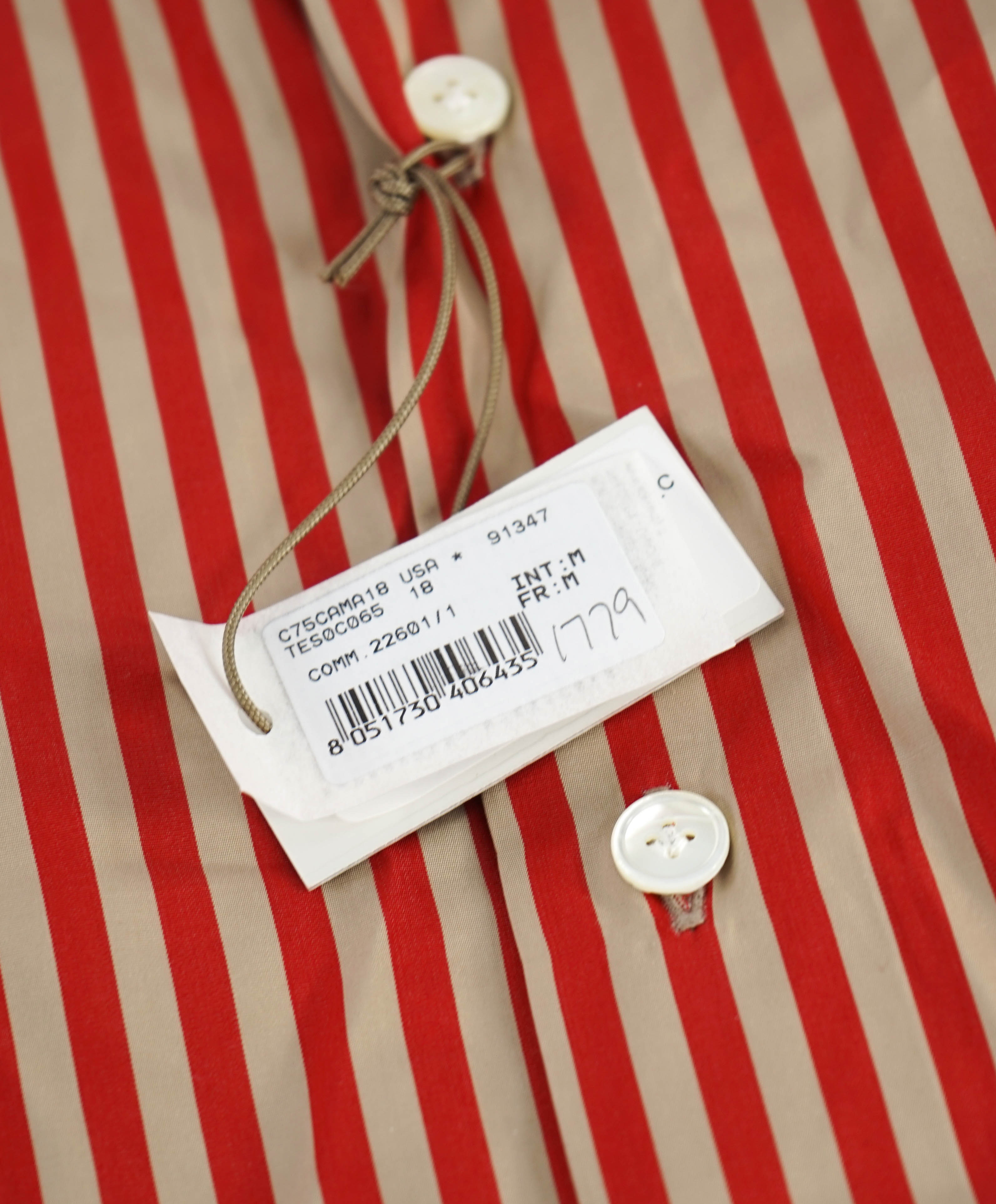 $395 ELEVENTY - Red/Neutral *Spread Collar* Stripe Dress Shirt - M