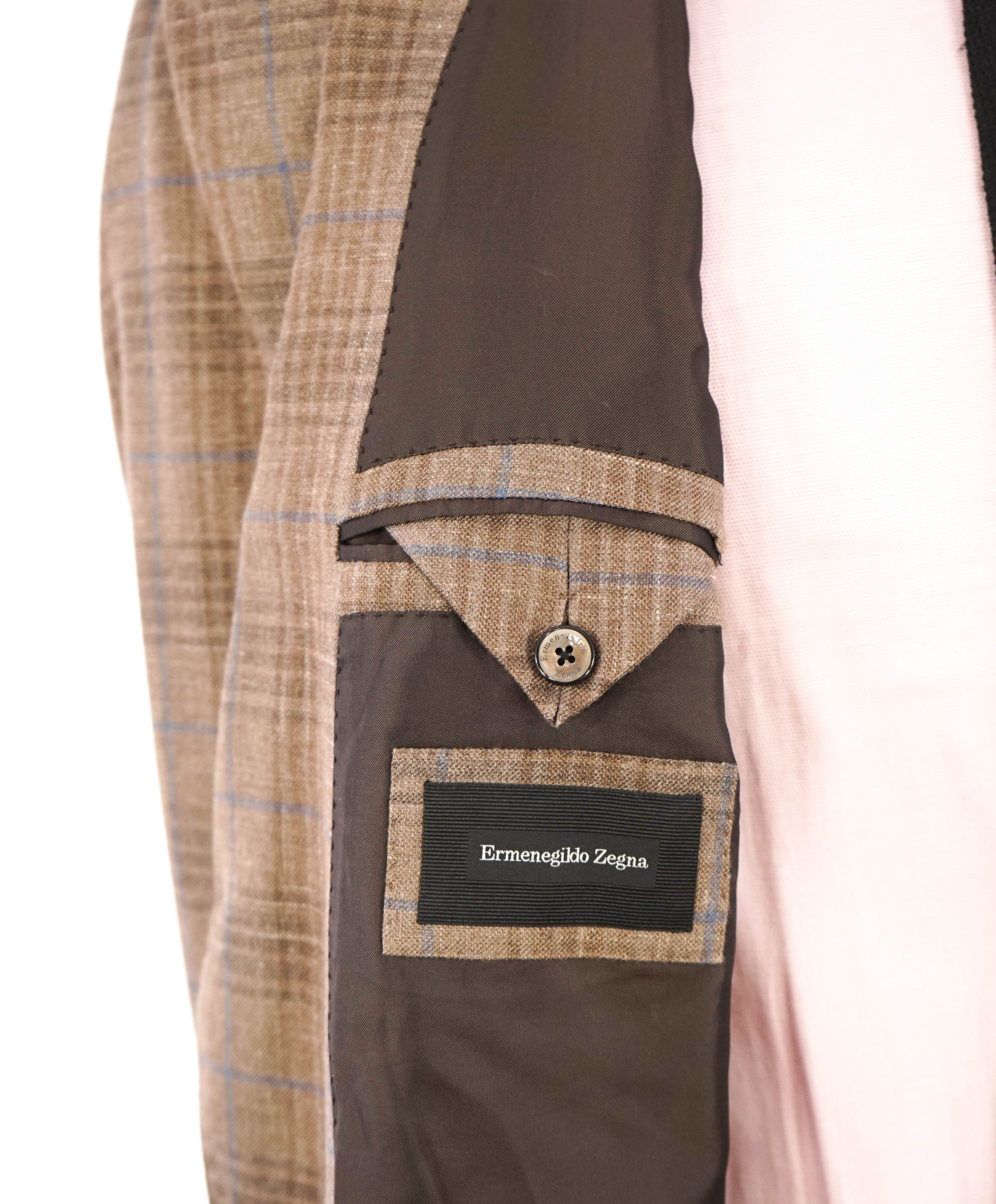 ERMENEGILDO ZEGNA - Camel/Blue Check *CASHMERE* SILK/LINEN Blazer - 44R