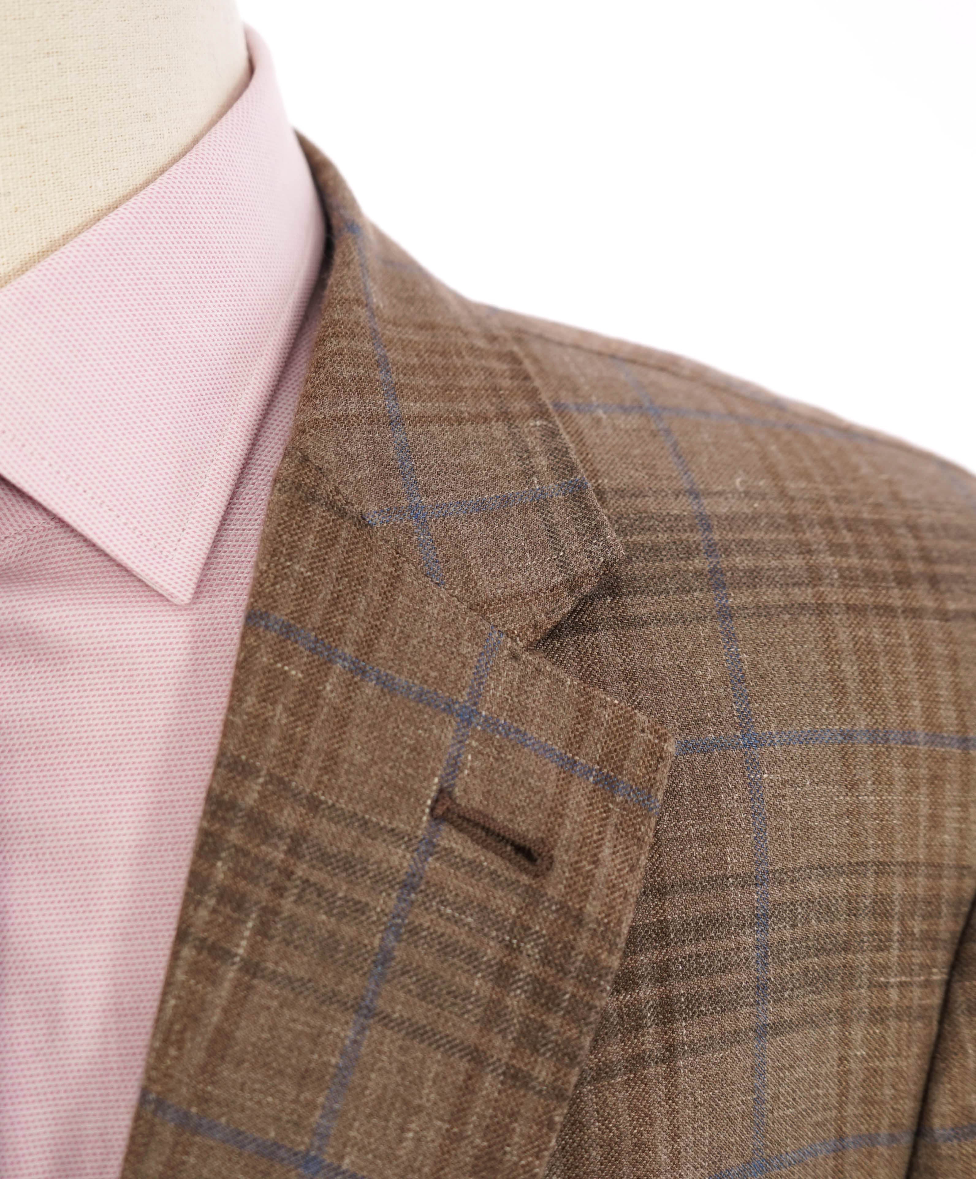 ERMENEGILDO ZEGNA - Camel/Blue Check *CASHMERE* SILK/LINEN Blazer - 44R