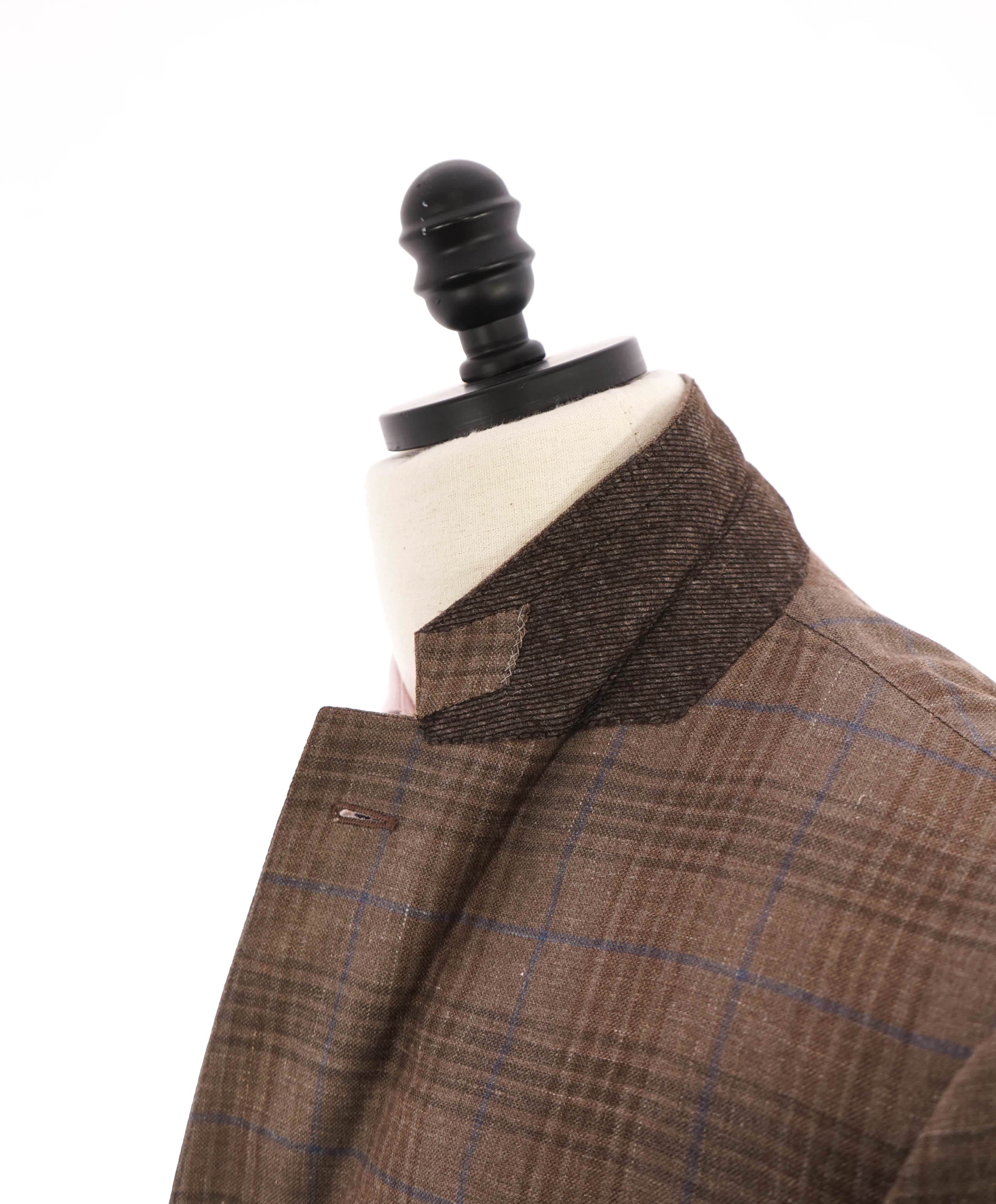 ERMENEGILDO ZEGNA - Camel/Blue Check *CASHMERE* SILK/LINEN Blazer - 44R