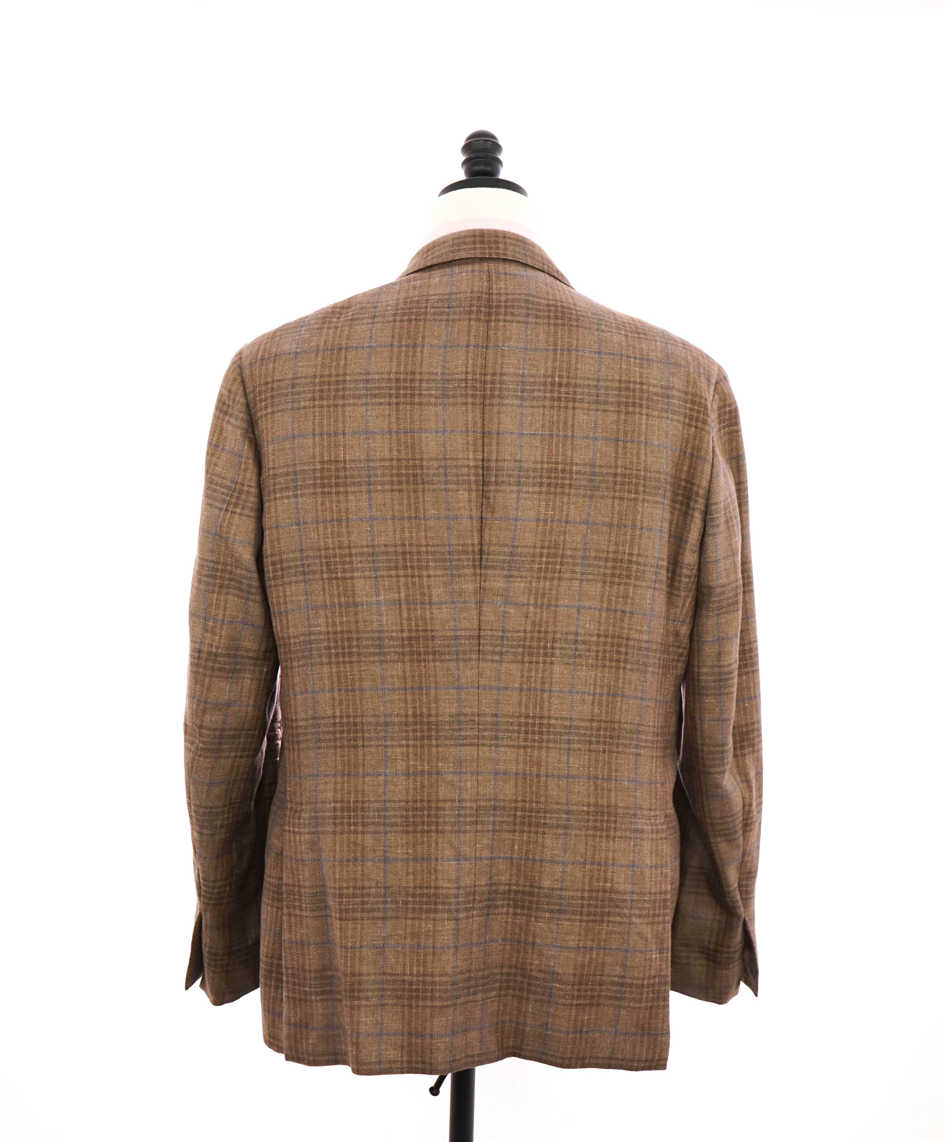 ERMENEGILDO ZEGNA - Camel/Blue Check *CASHMERE* SILK/LINEN Blazer - 44R