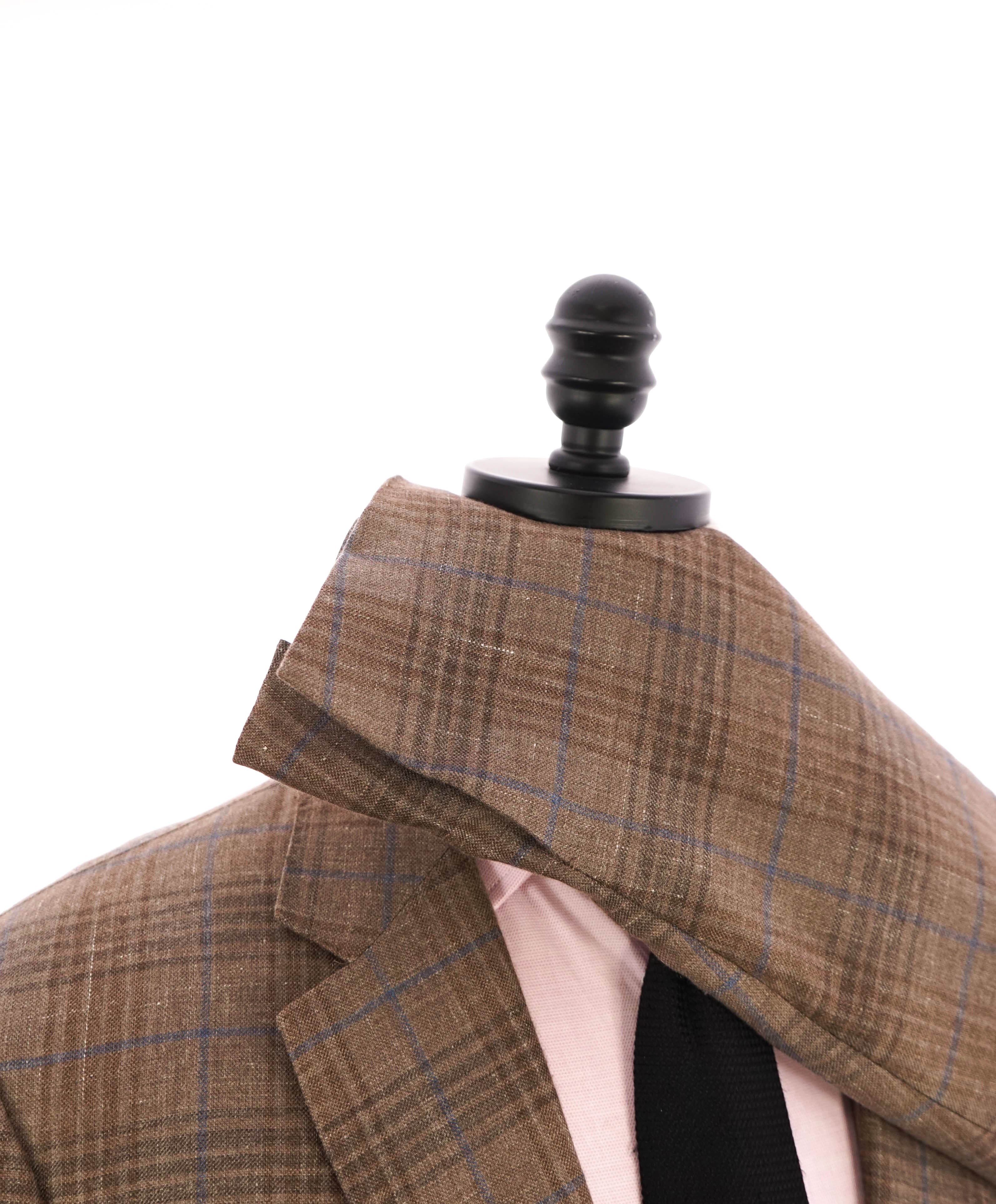 ERMENEGILDO ZEGNA - Camel/Blue Check *CASHMERE* SILK/LINEN Blazer - 44R