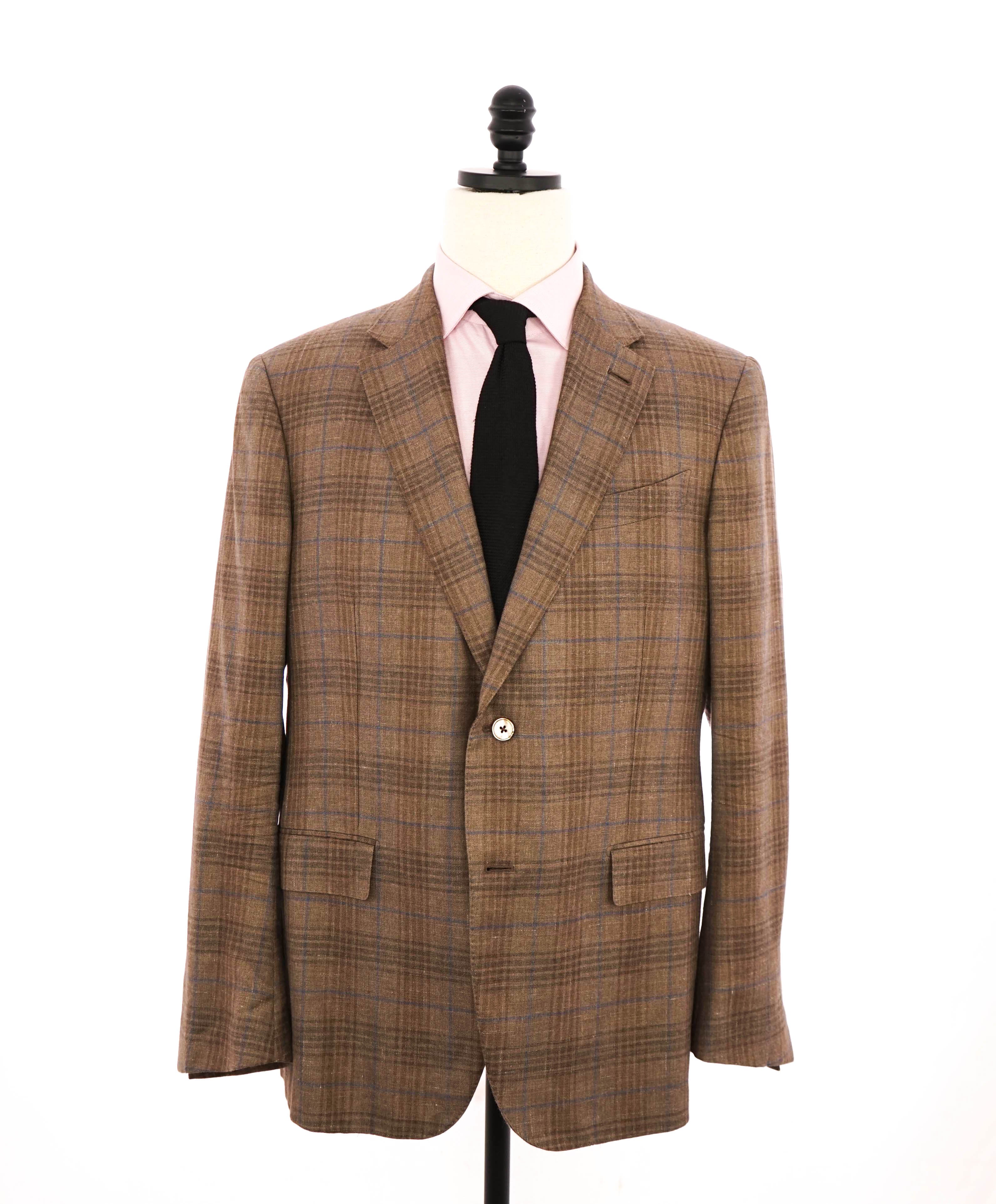 ERMENEGILDO ZEGNA - Camel/Blue Check *CASHMERE* SILK/LINEN Blazer - 44R