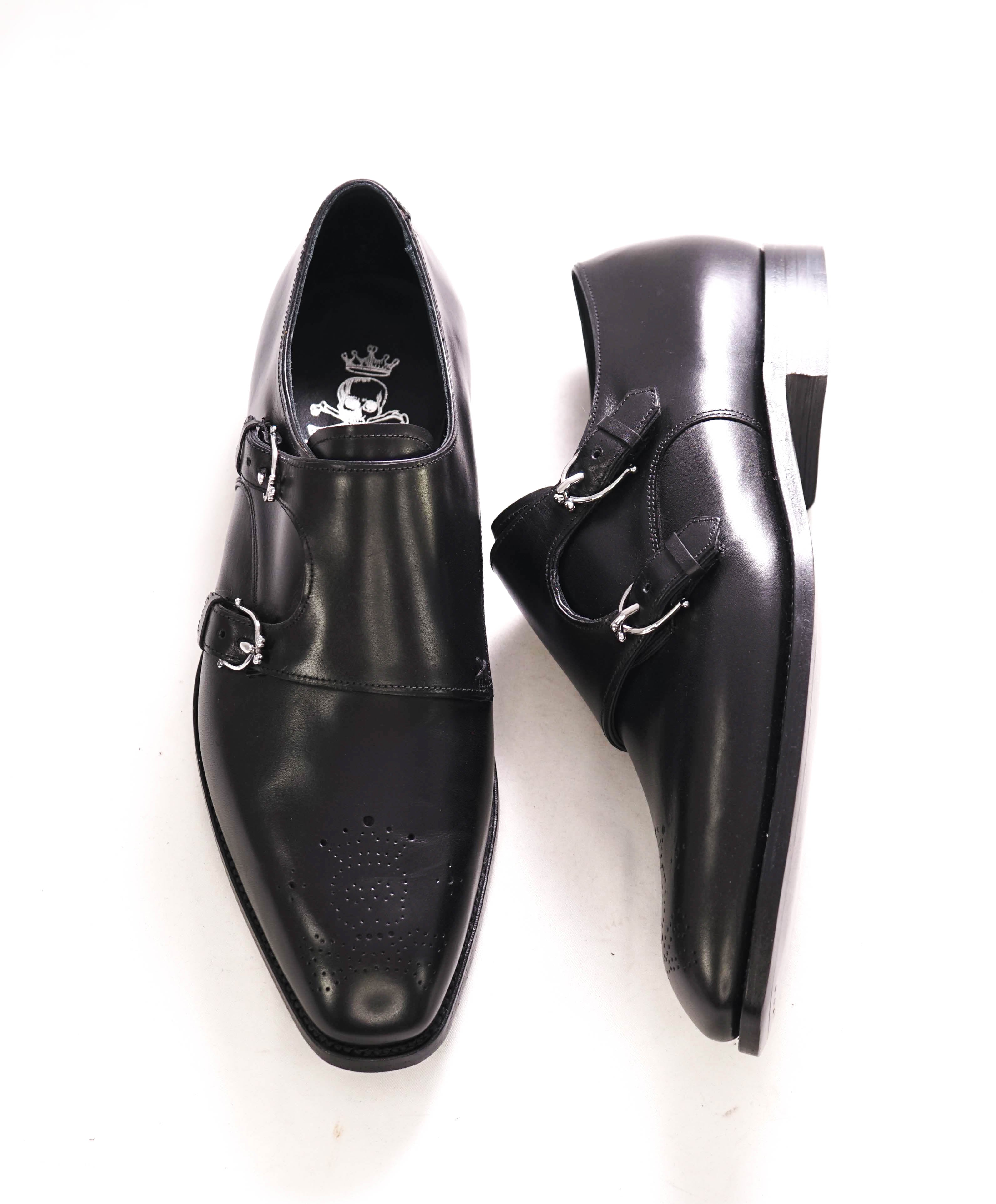 $875 BARKER BLACK - "DOUBLE MONK" Iconic Black Logo Loafer - 9.5US (8.5 UK)