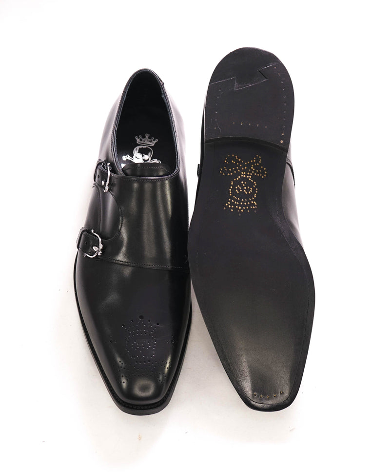 $875 BARKER BLACK - "DOUBLE MONK" Iconic Black Logo Loafer - 9.5US (8.5 UK)