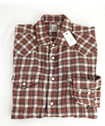 $395 ELEVENTY - Red *Snap Front* LINEN Texas Style Western Shirt - M