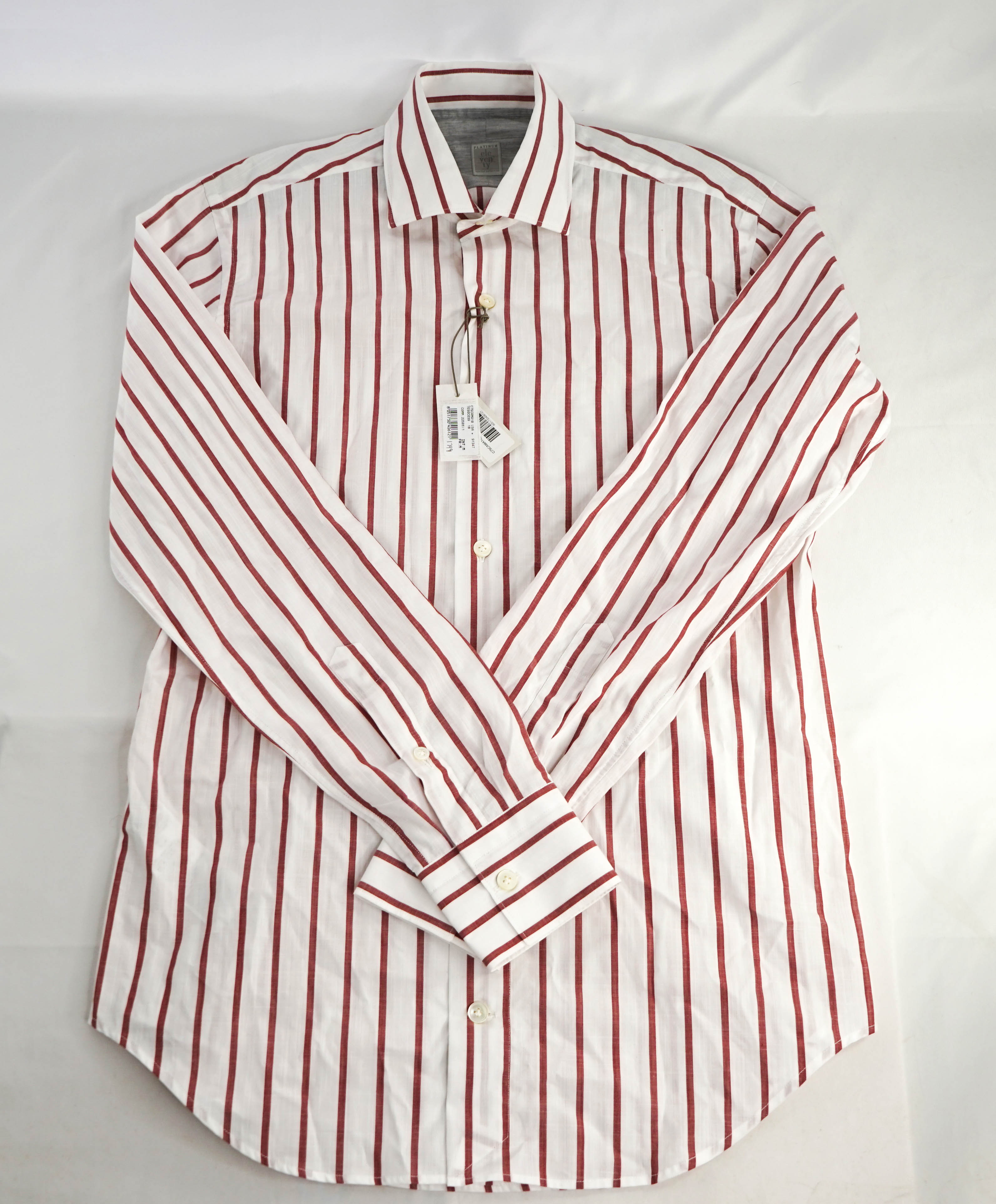 $395 ELEVENTY - *Spread Collar* Red/White Stripe Dress Shirt - M