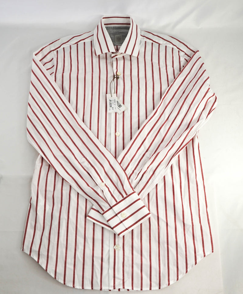 $395 ELEVENTY - *Spread Collar* Red/White Stripe Dress Shirt - M