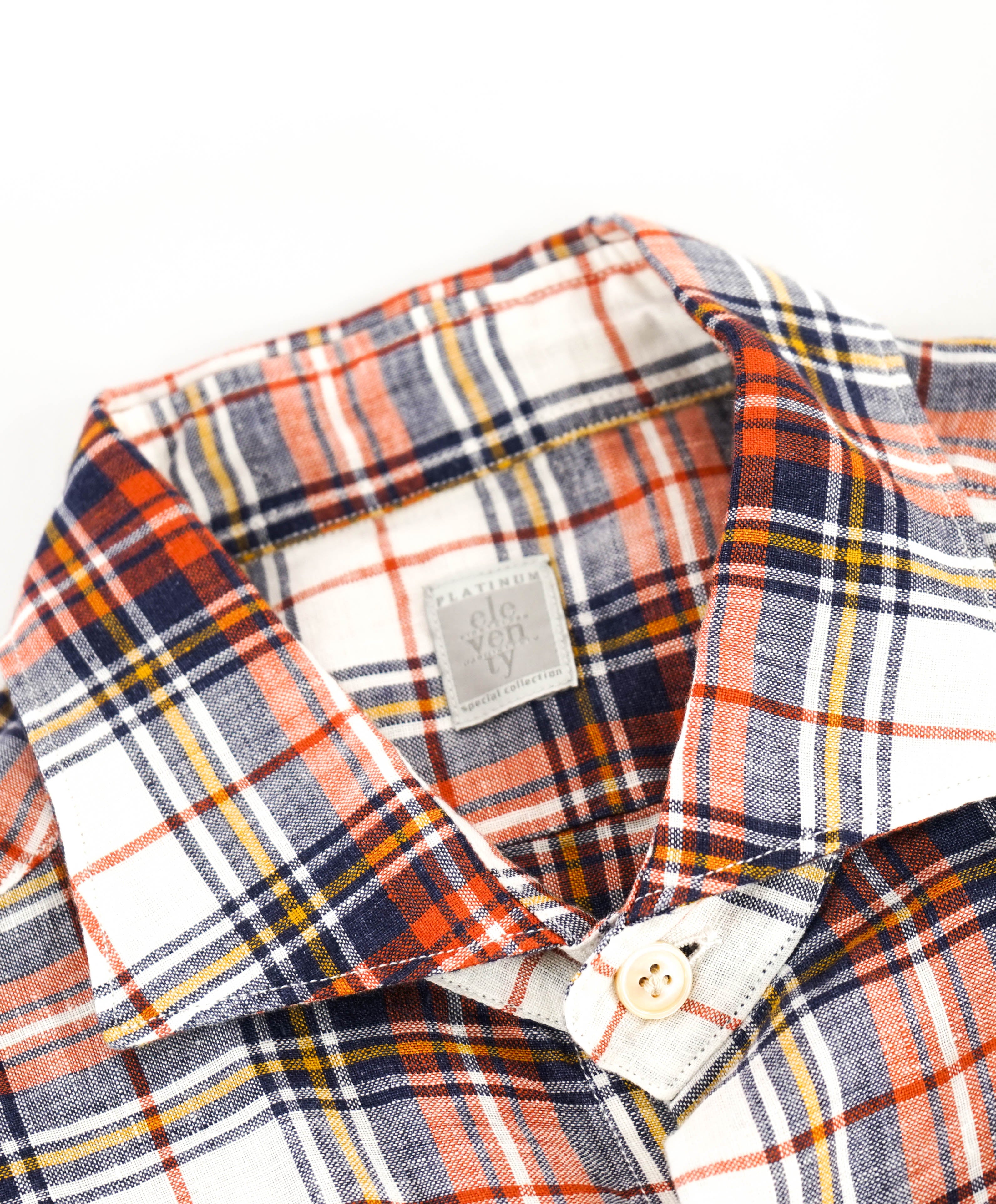 $395 ELEVENTY - Classic Check LINEN Multi Button Dress Shirt - M