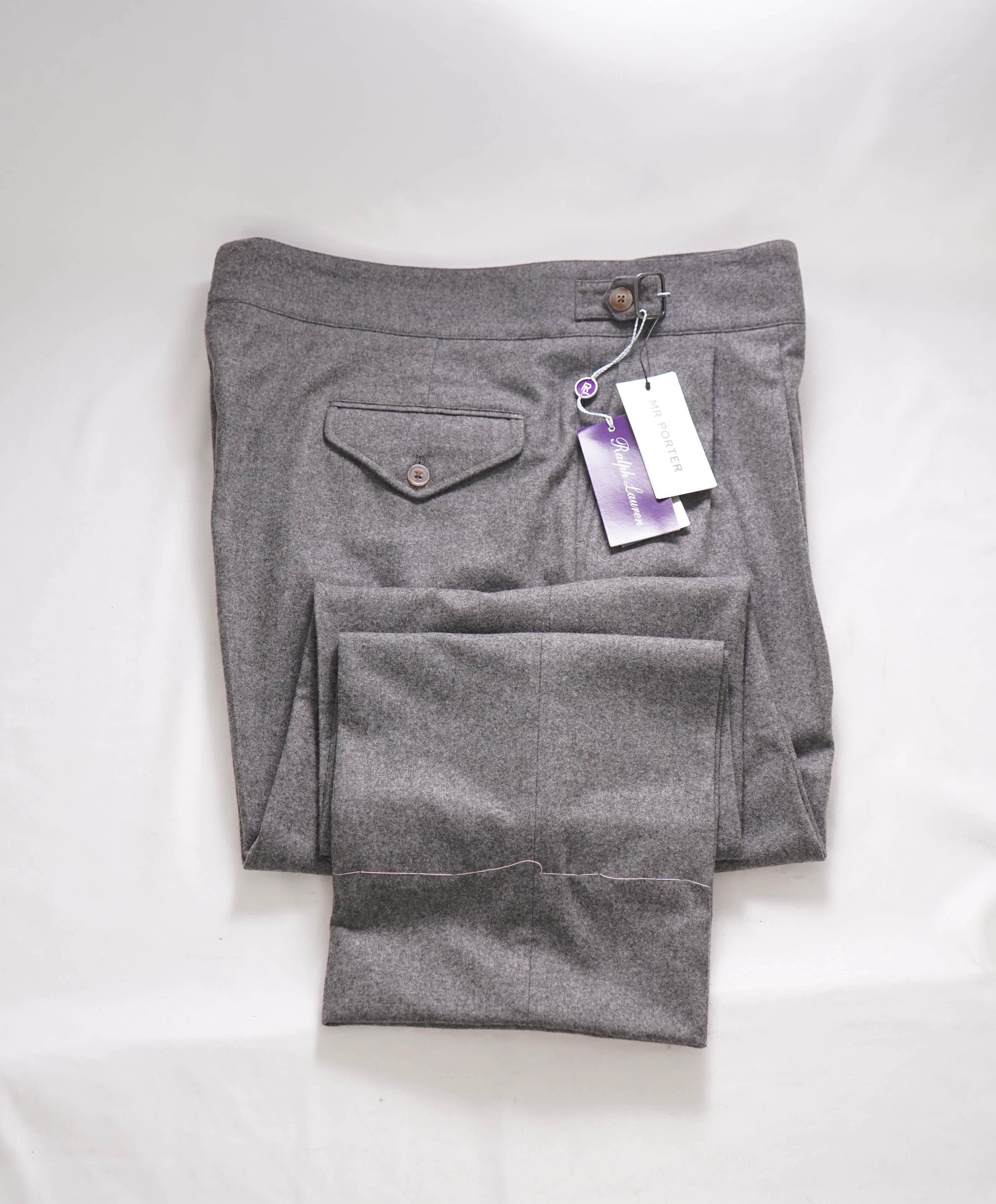 RALPH LAUREN PURPLE LABEL - "BYRON" Neapolitan Flannel Gray Dress Pants - 38W