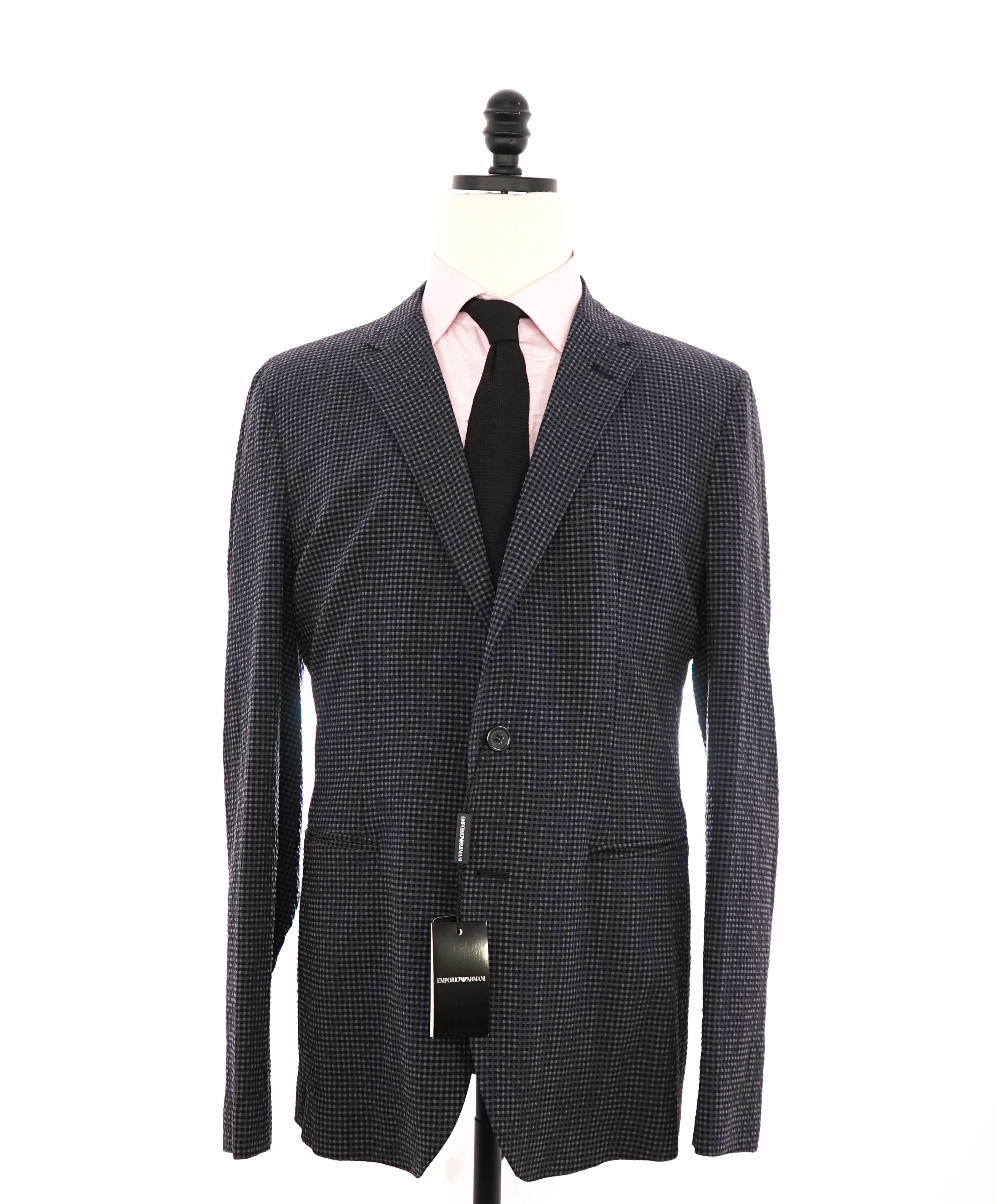 $1,595 EMPORIO ARMANI- Blue WOOL/SILK Seersucker Unlined Blazer - 46R