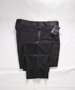 GIORGIO ARMANI - Black Wide Satin Stripe Flat Front Dress Dinner Pants - 36W