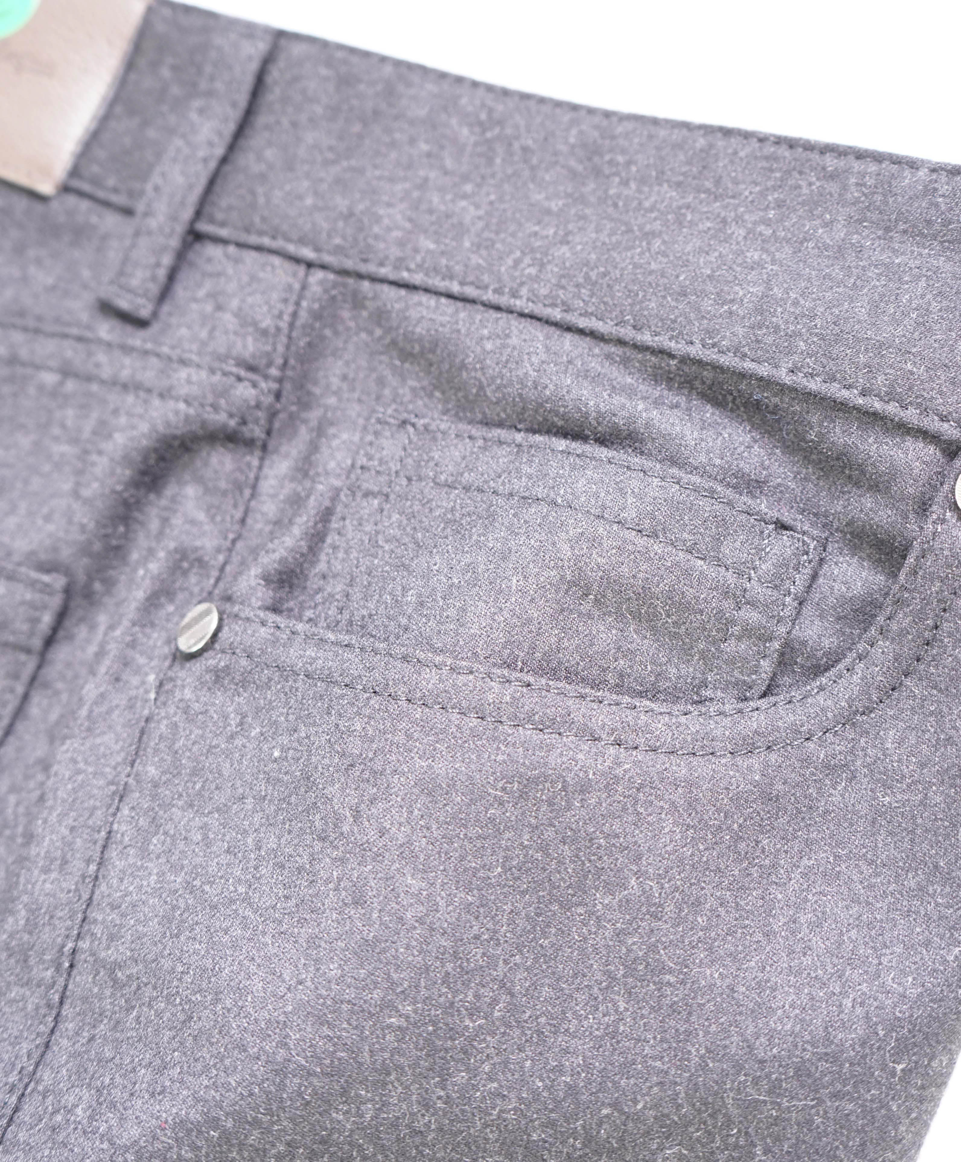 ERMENEGILDO ZEGNA - Gray Flanel WOOL Suede Logo Tag 5-Pocket Pants- 32W