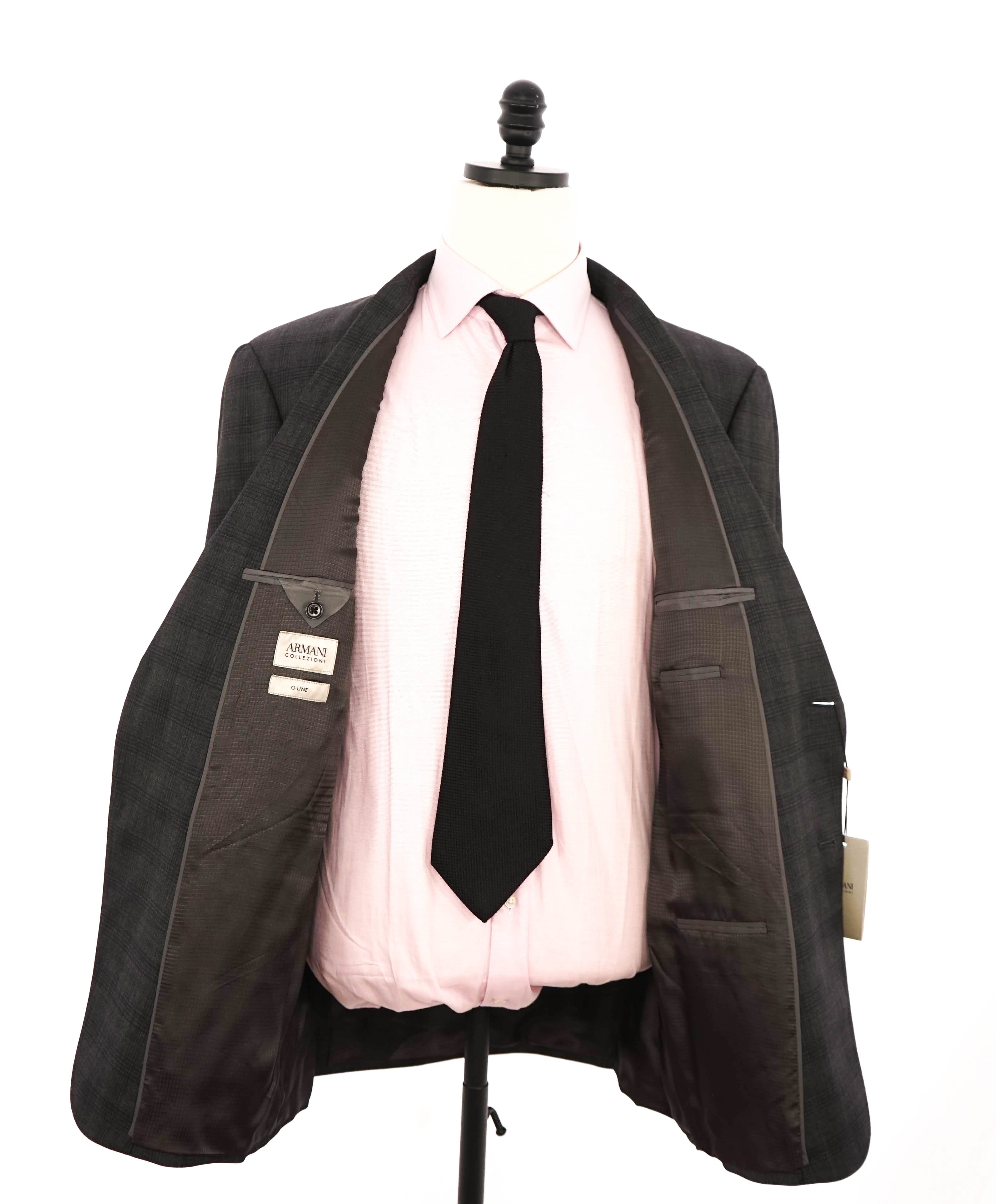 $1,495 ARMANI COLLEZIONI - "G-Line" Burgundy/Gray Check Blazer- 44L