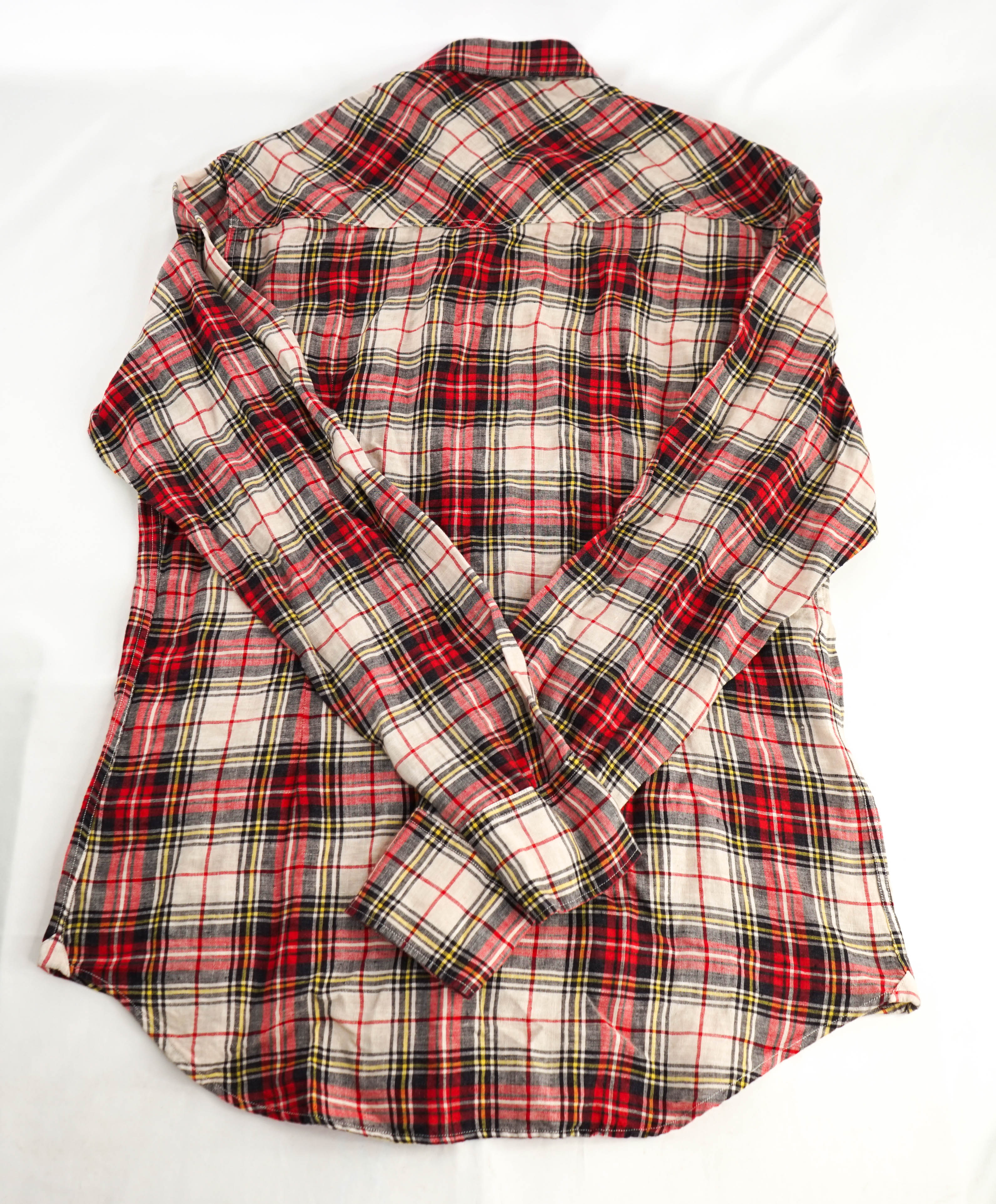 $395 ELEVENTY - Red *Snap Front* LINEN Texas Style Western Shirt - M