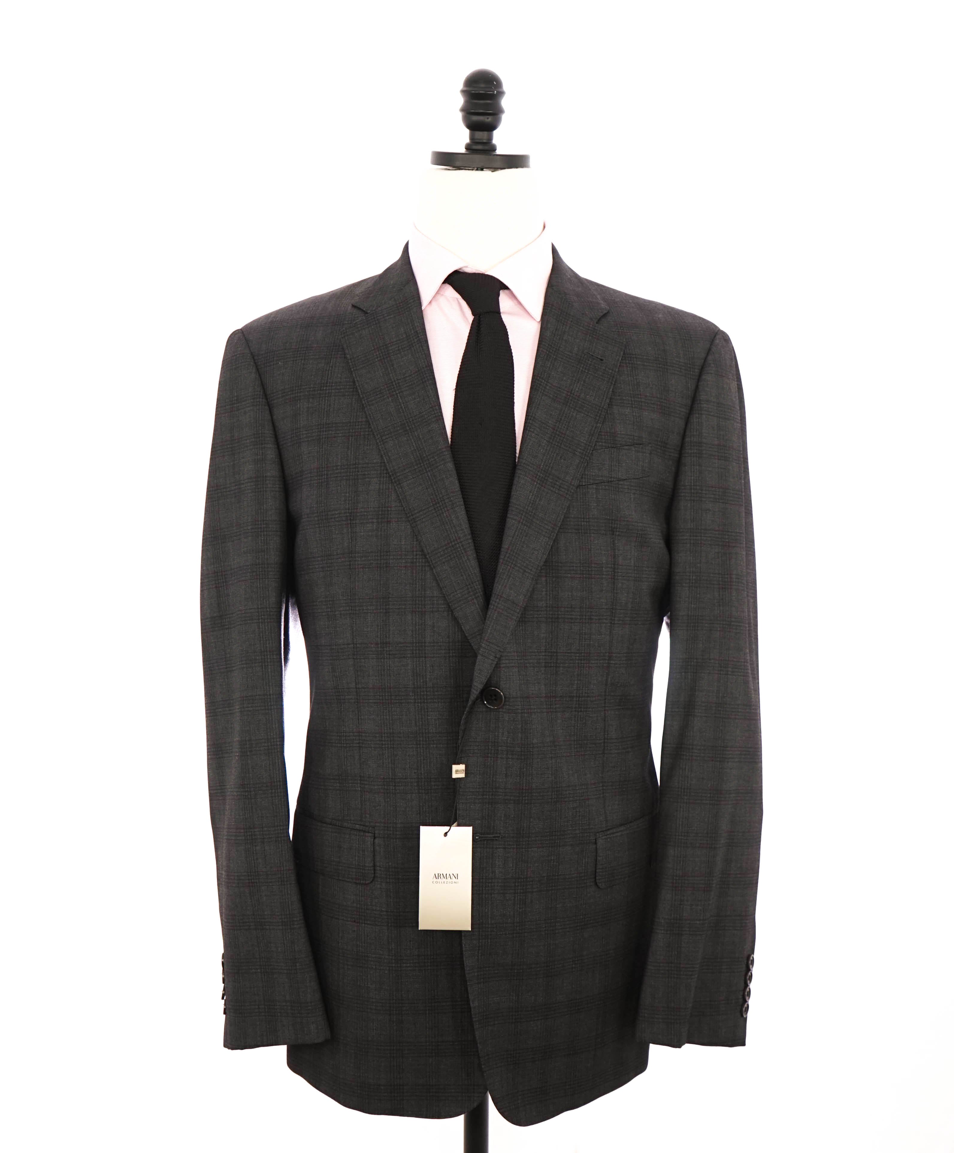 $1,495 ARMANI COLLEZIONI - "G-Line" Burgundy/Gray Check Blazer- 44L