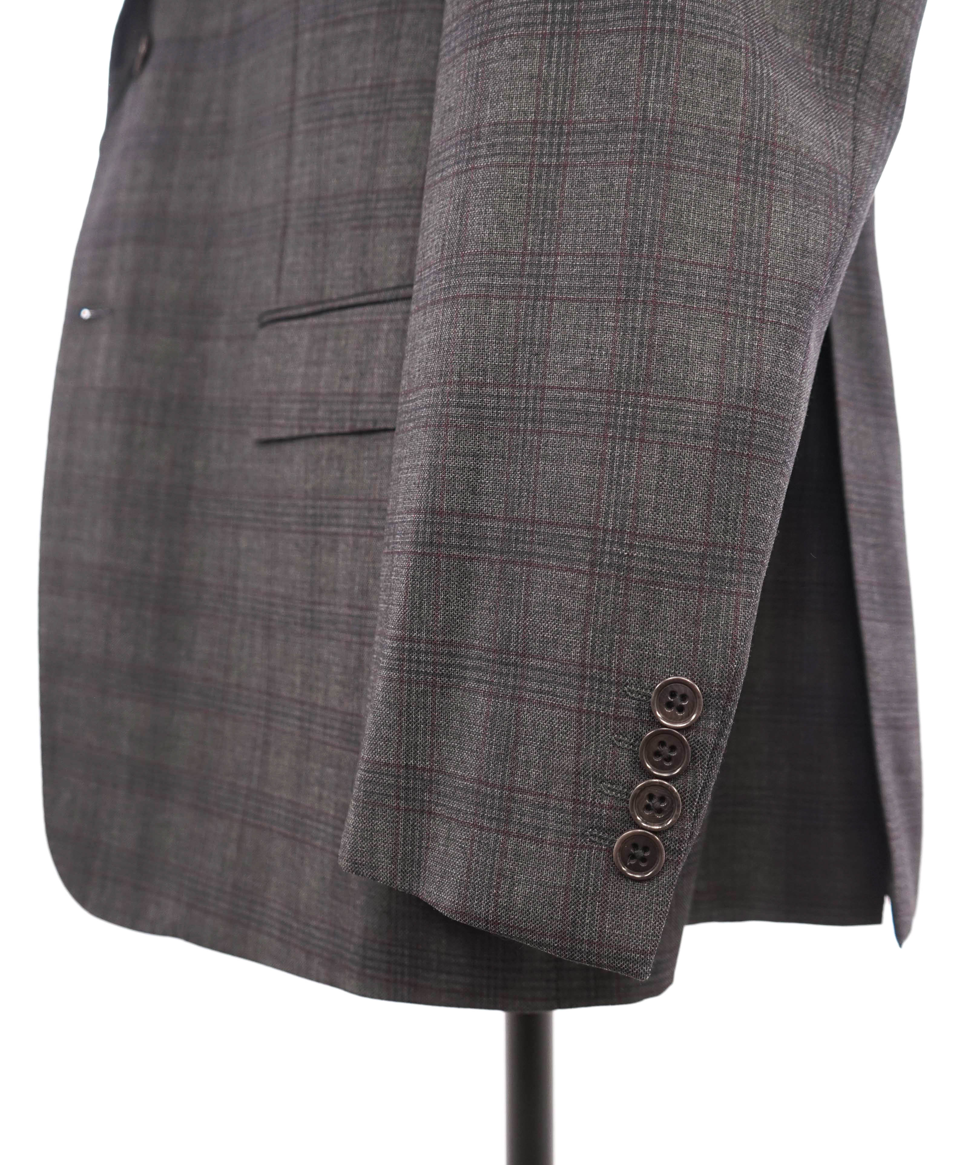 $1,495 ARMANI COLLEZIONI - "G-Line" Burgundy/Gray Check Blazer- 44L