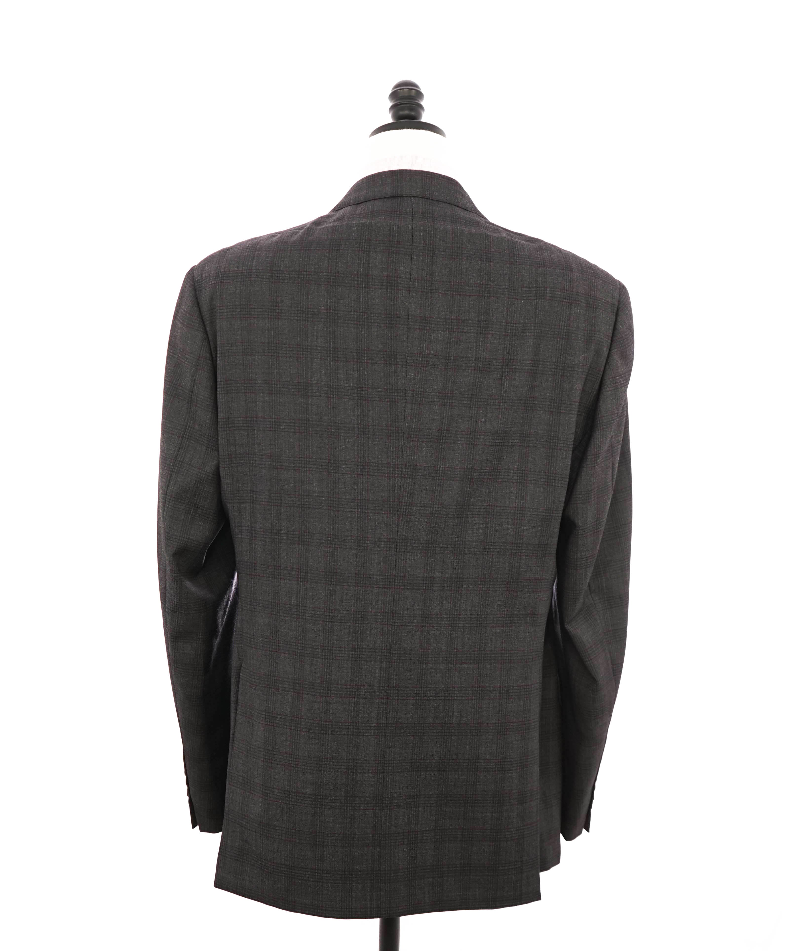 $1,495 ARMANI COLLEZIONI - "G-Line" Burgundy/Gray Check Blazer- 44L