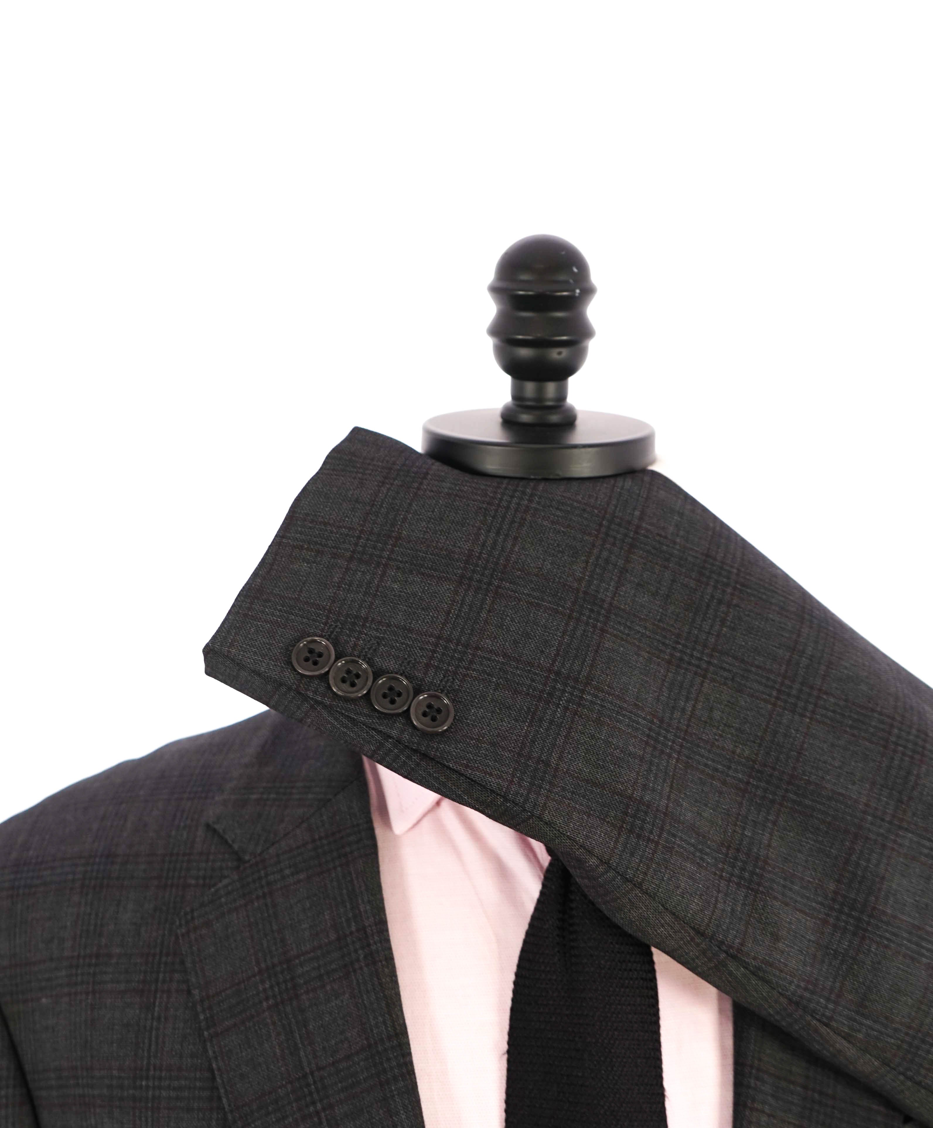 $1,495 ARMANI COLLEZIONI - "G-Line" Burgundy/Gray Check Blazer- 44L