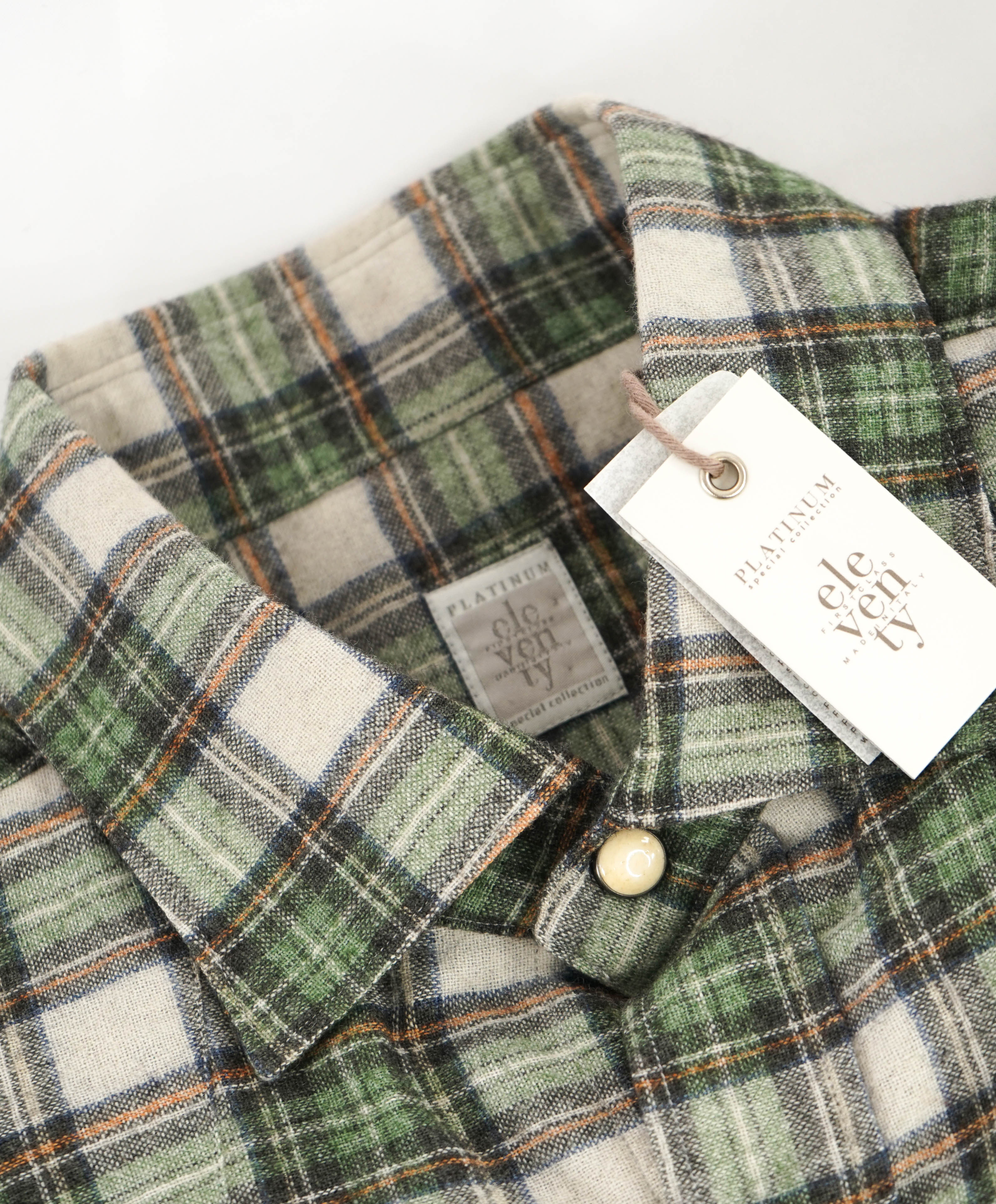 $595 ELEVENTY - Green *Snap Front* WOOL/Cotton/Cashmere Western Shirt - M