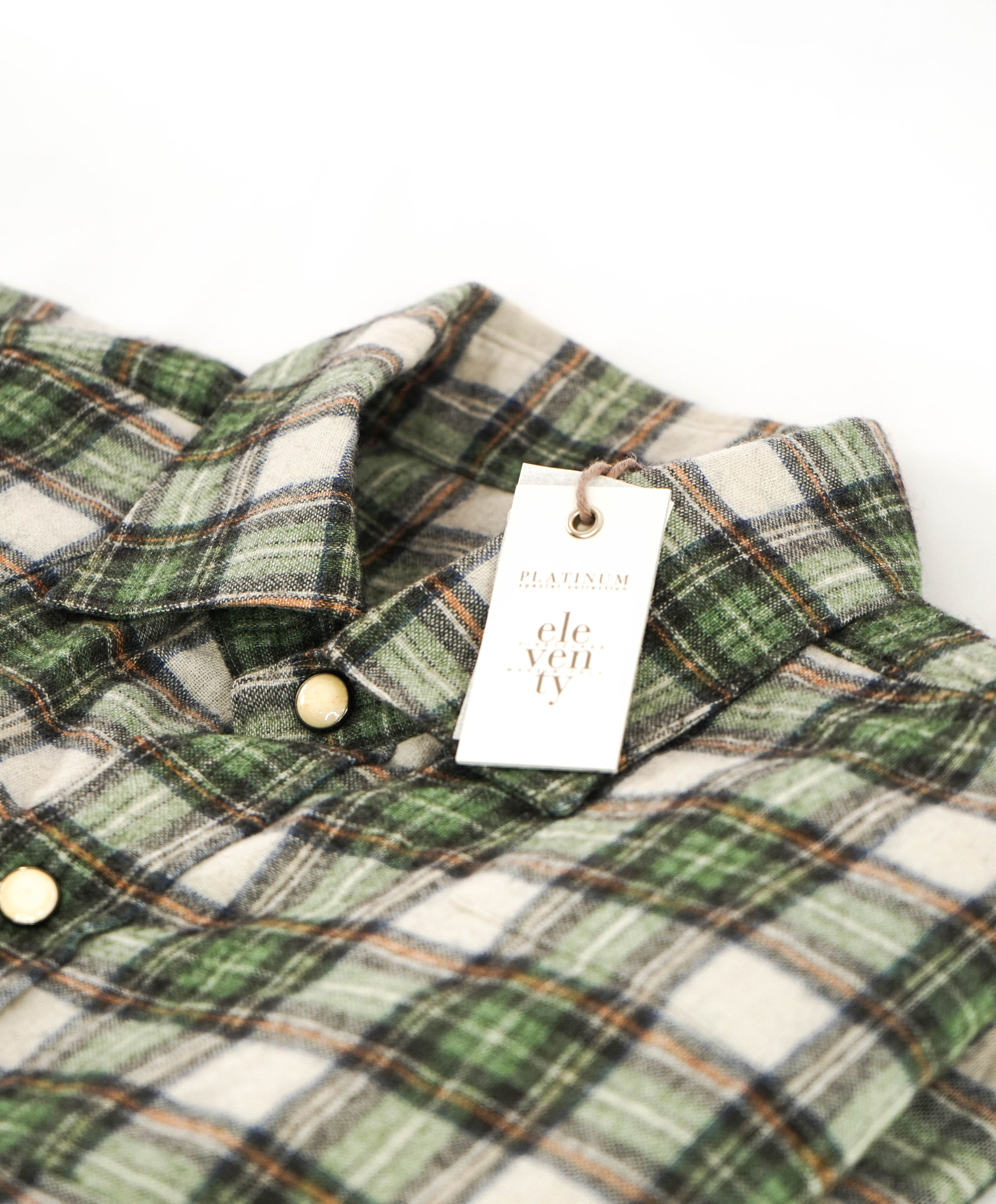 $595 ELEVENTY - Green *Snap Front* WOOL/Cotton/Cashmere Western Shirt - M