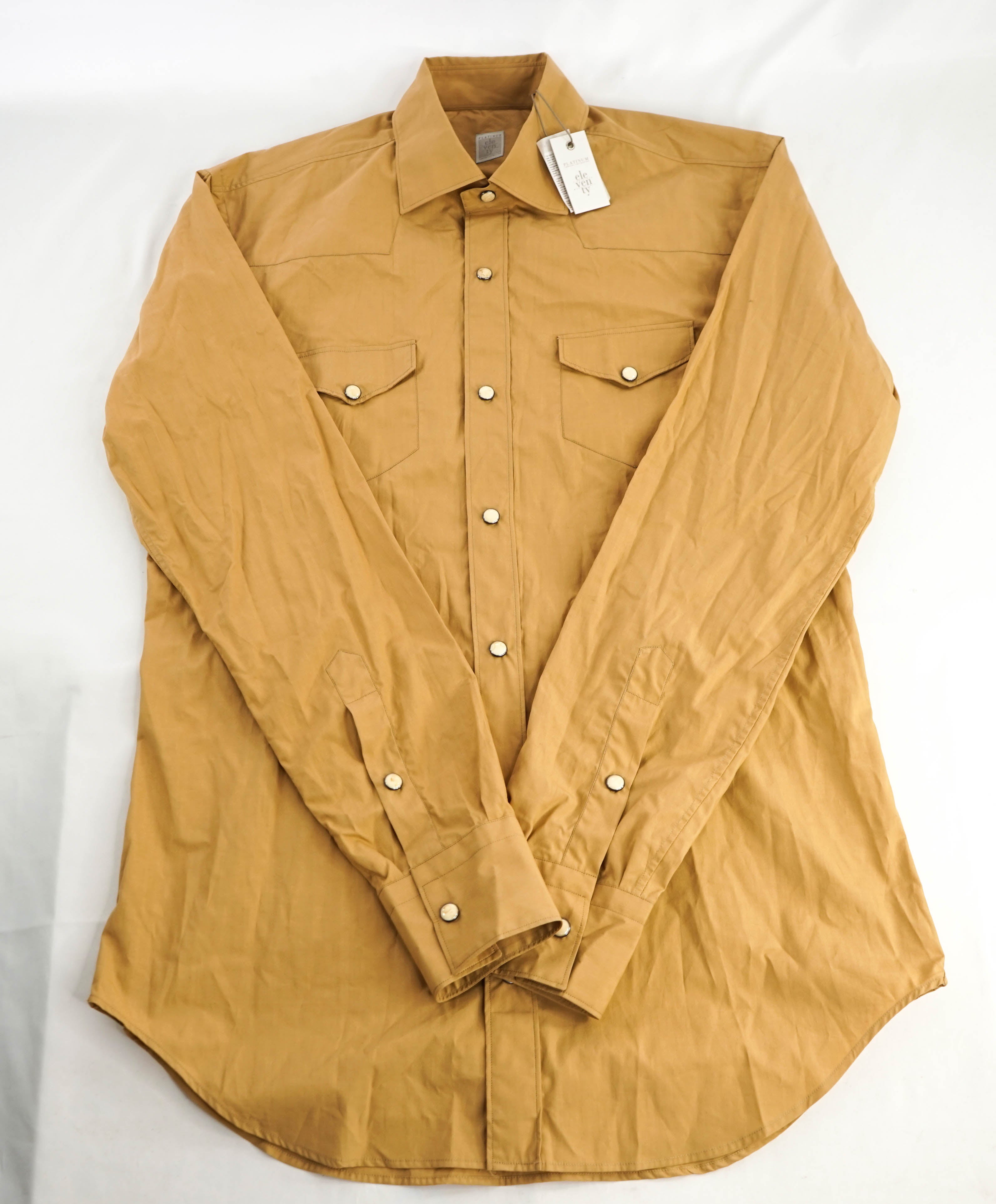 $395 ELEVENTY - Sunset Yellow *Snap Front* Cotton Texas Style Western Shirt - M