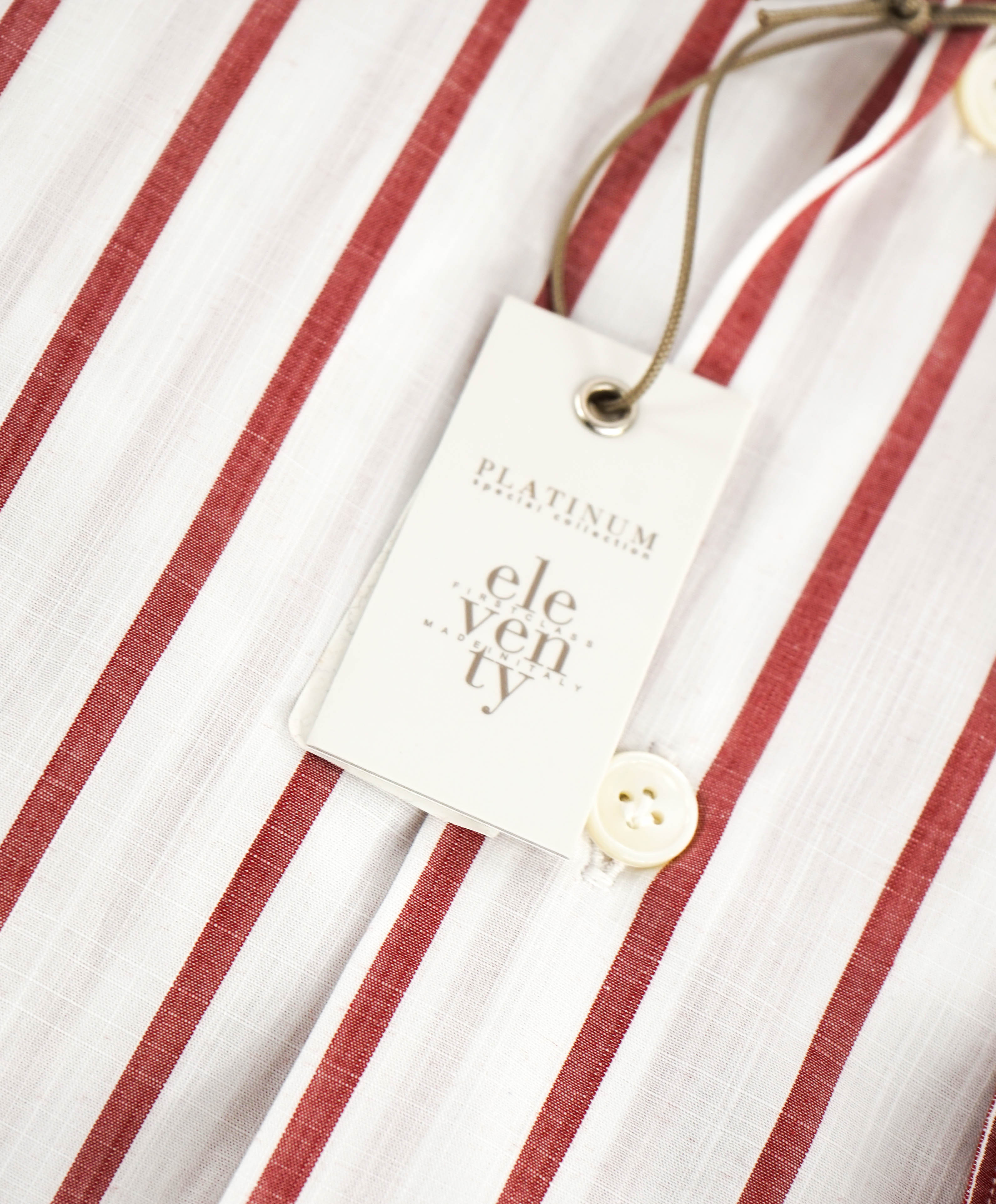 $395 ELEVENTY - Red/White *Button Collar* Stripe Dress Shirt - M