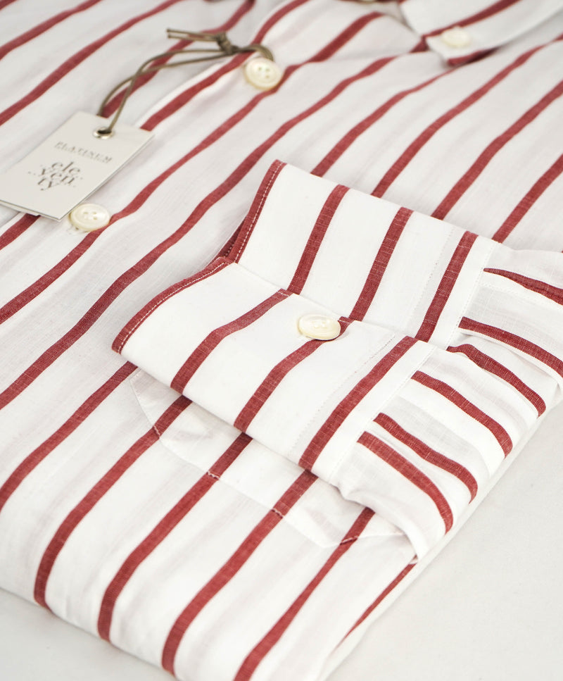 $395 ELEVENTY - Red/White *Button Collar* Stripe Dress Shirt - M