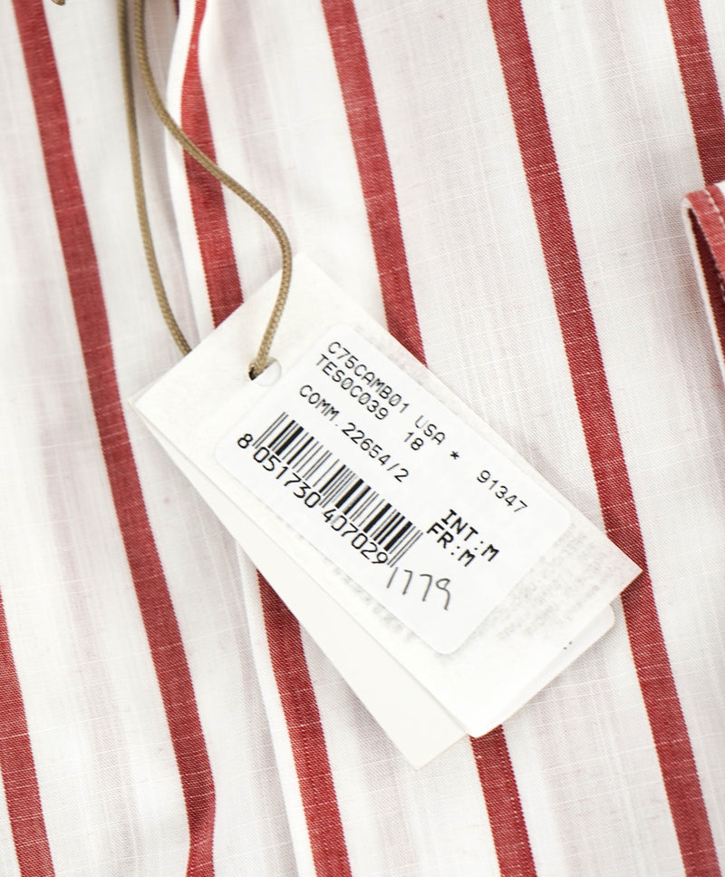 $395 ELEVENTY - Red/White *Button Collar* Stripe Dress Shirt - M