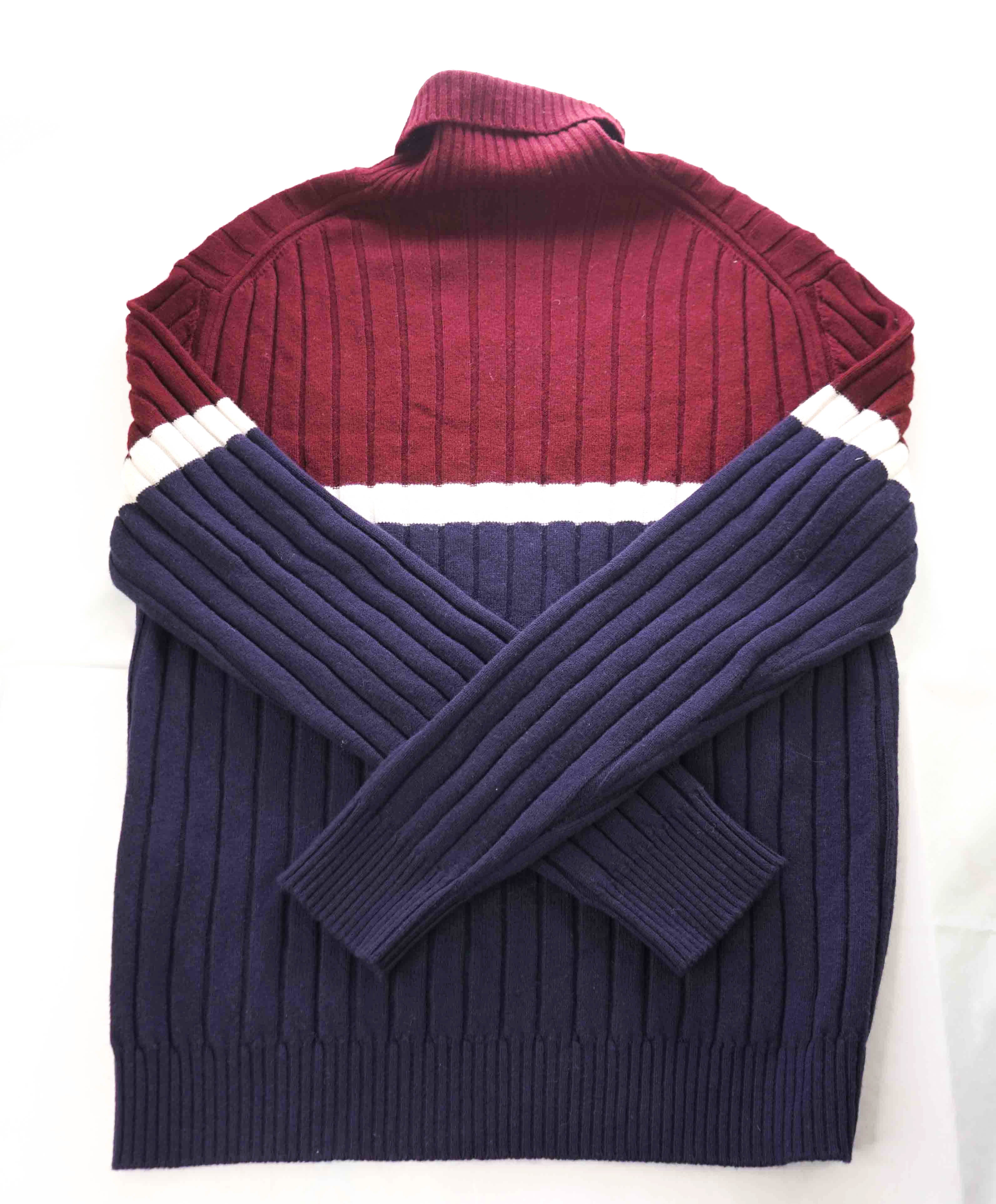 $495 ELEVENTY - *Pure Wool* Burgundy/Navy/White Turtleneck Ribbed Sweater - M