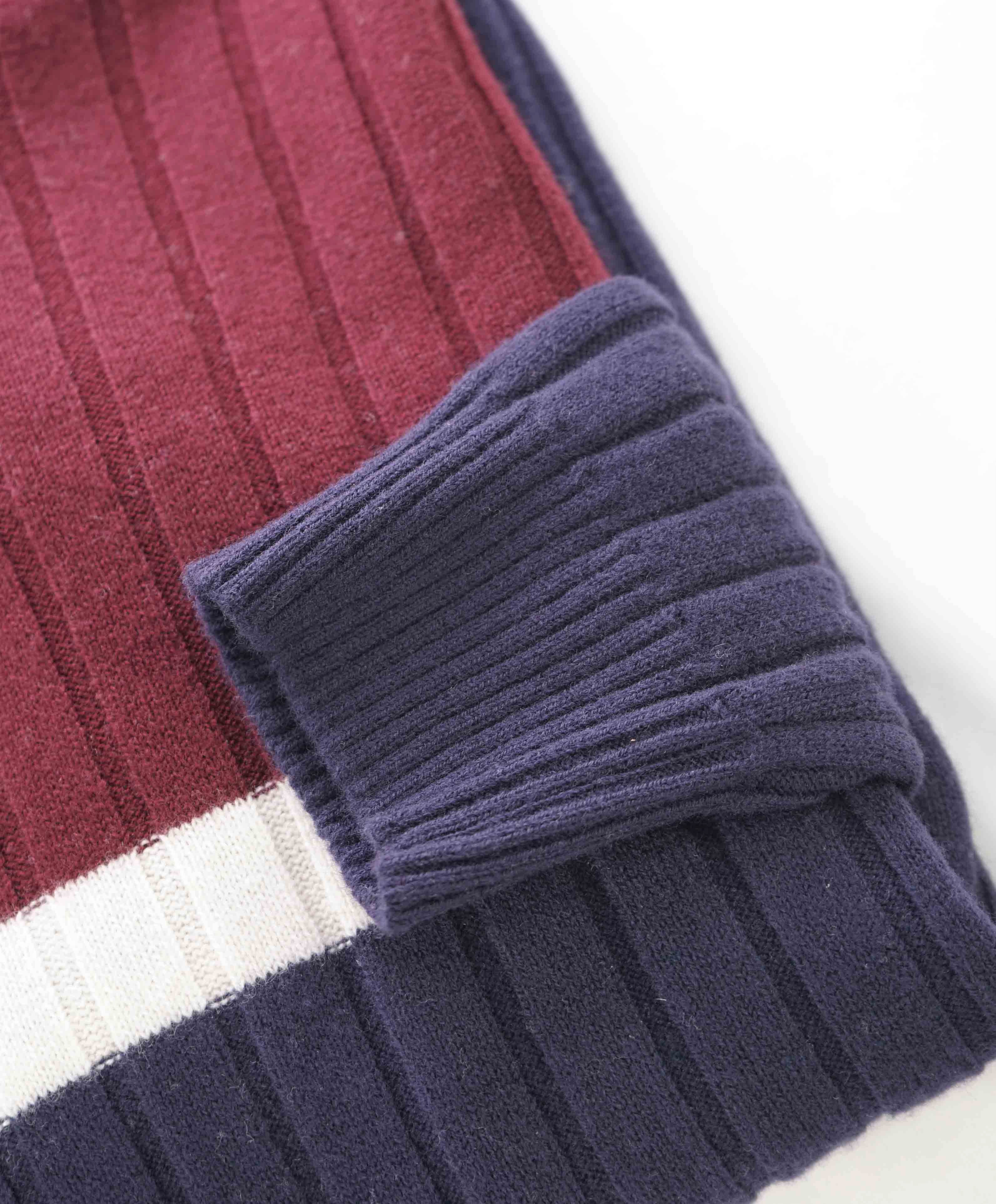 $495 ELEVENTY - *Pure Wool* Burgundy/Navy/White Turtleneck Ribbed Sweater - M