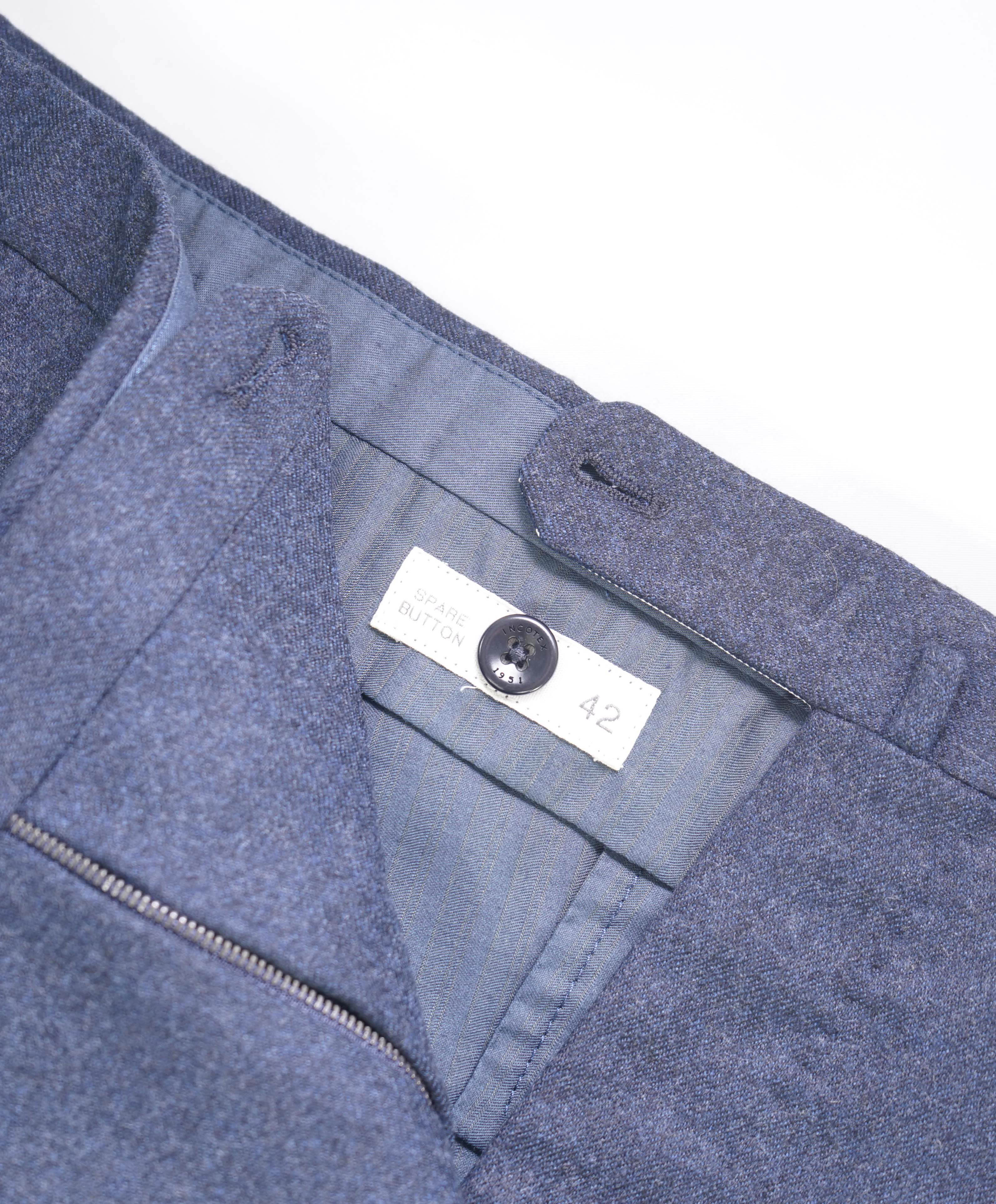 $460 INCOTEX - "Modern Fit" Blue Heathered Wool Dress Pants  -  42W