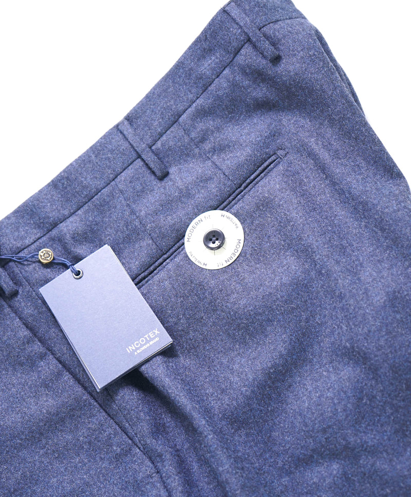 $460 INCOTEX - "Modern Fit" Blue Heathered Wool Dress Pants  -  42W