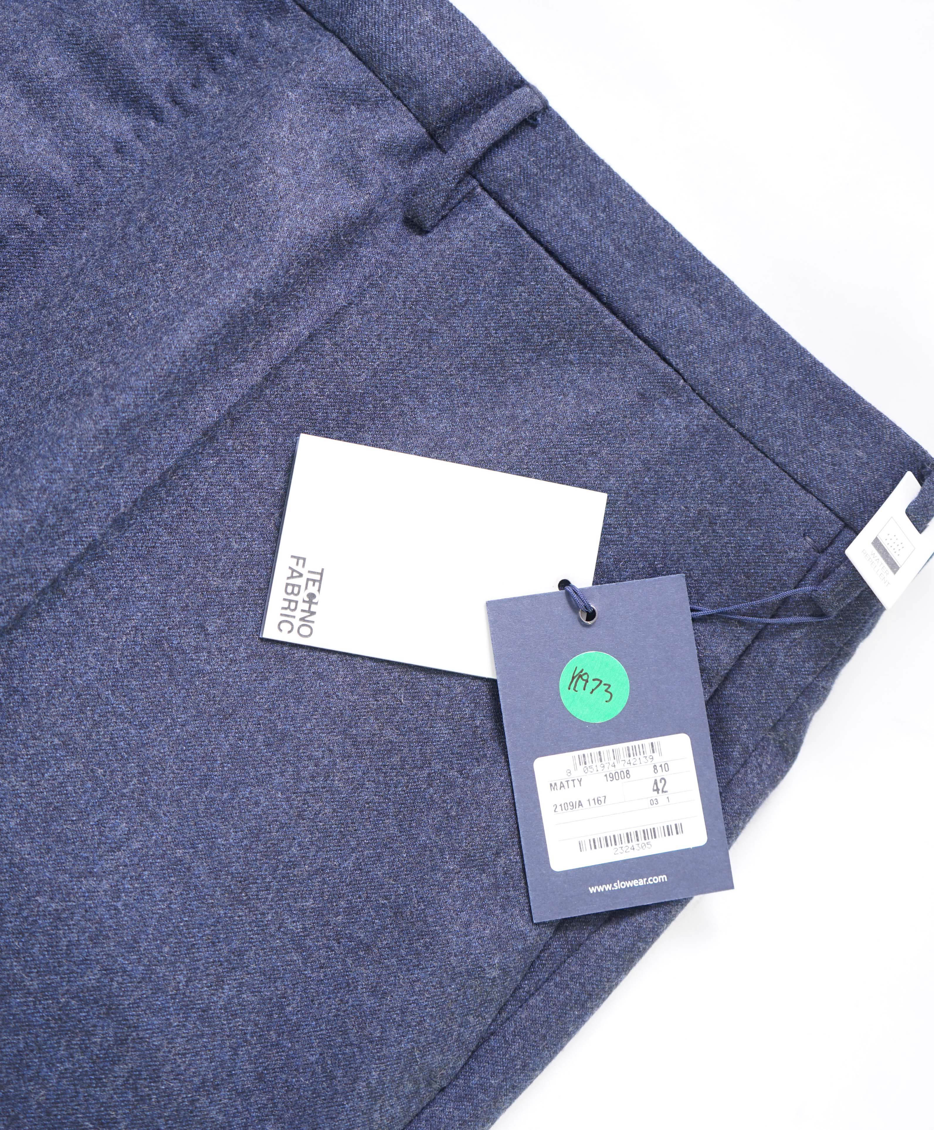 $460 INCOTEX - "Modern Fit" Blue Heathered Wool Dress Pants  -  42W