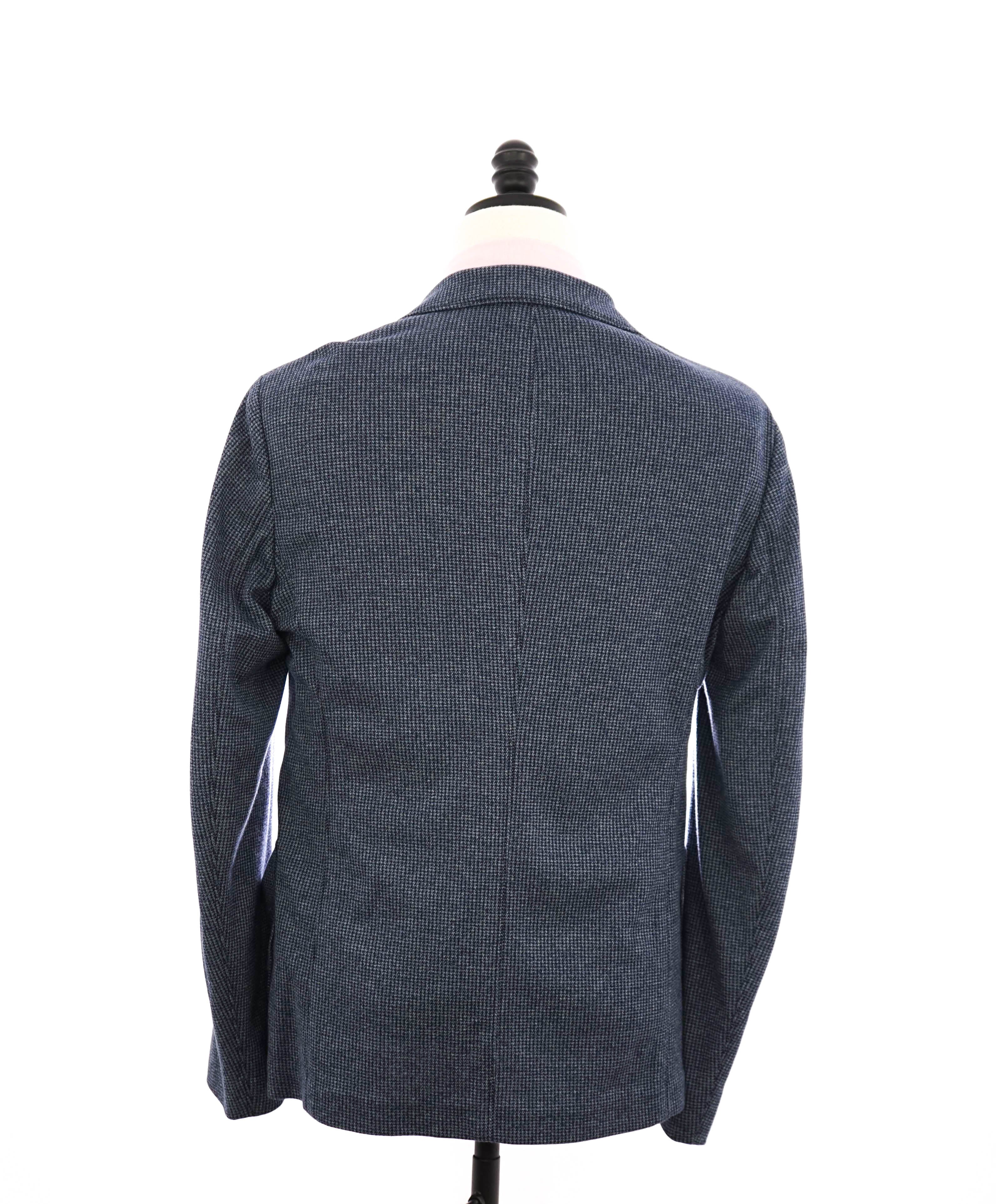 ARMANI COLLEZIONI - Unlined Blue Houndstooth Slim Updated Cotton Blazer - 40R