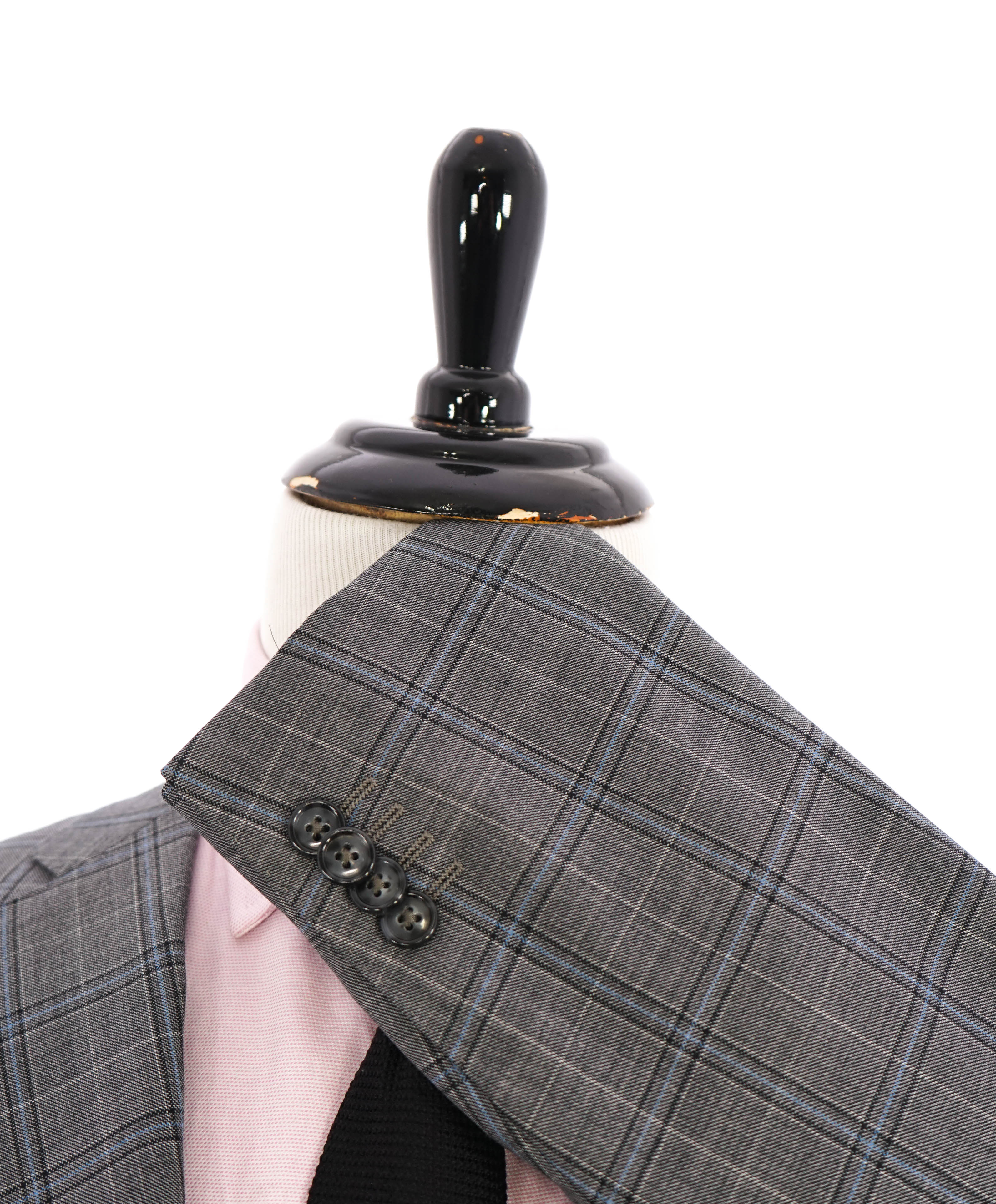 $1,595 CORNELIANI - Gray Teal Check Plaid Notch Lapel Blazer - 42R