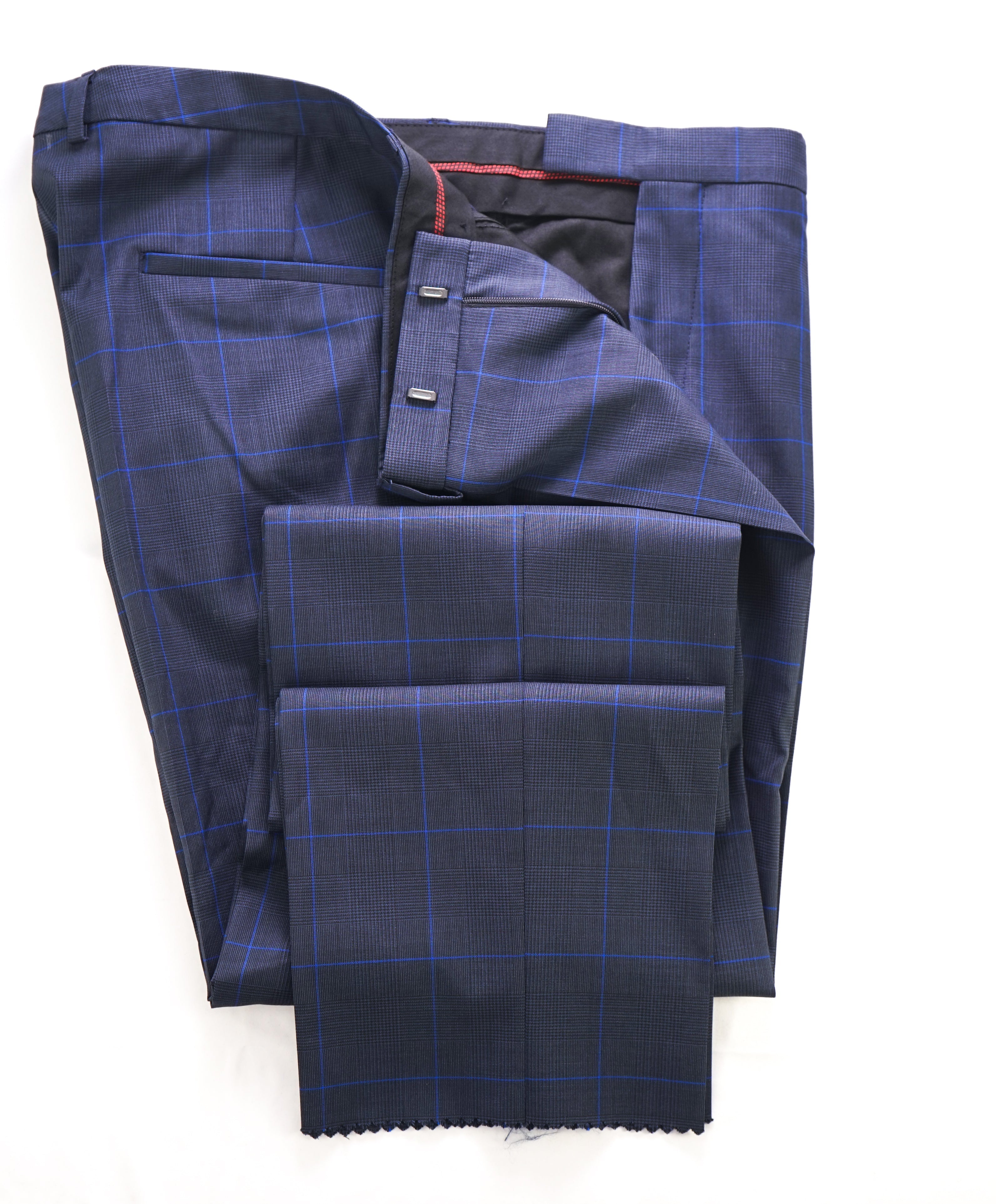 HUGO BOSS - Prince Of Wales Check Blue/Gray Flat Front Dress Pants - 37W