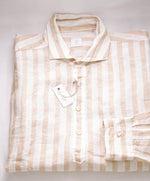 $395 ELEVENTY - *POPOVER* Broad Stripe Neutral LINEN Button Dress Shirt - XL (42) (16.5)