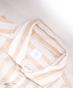 $395 ELEVENTY - *POPOVER* Broad Stripe Neutral LINEN Button Dress Shirt - XL (42) (16.5)